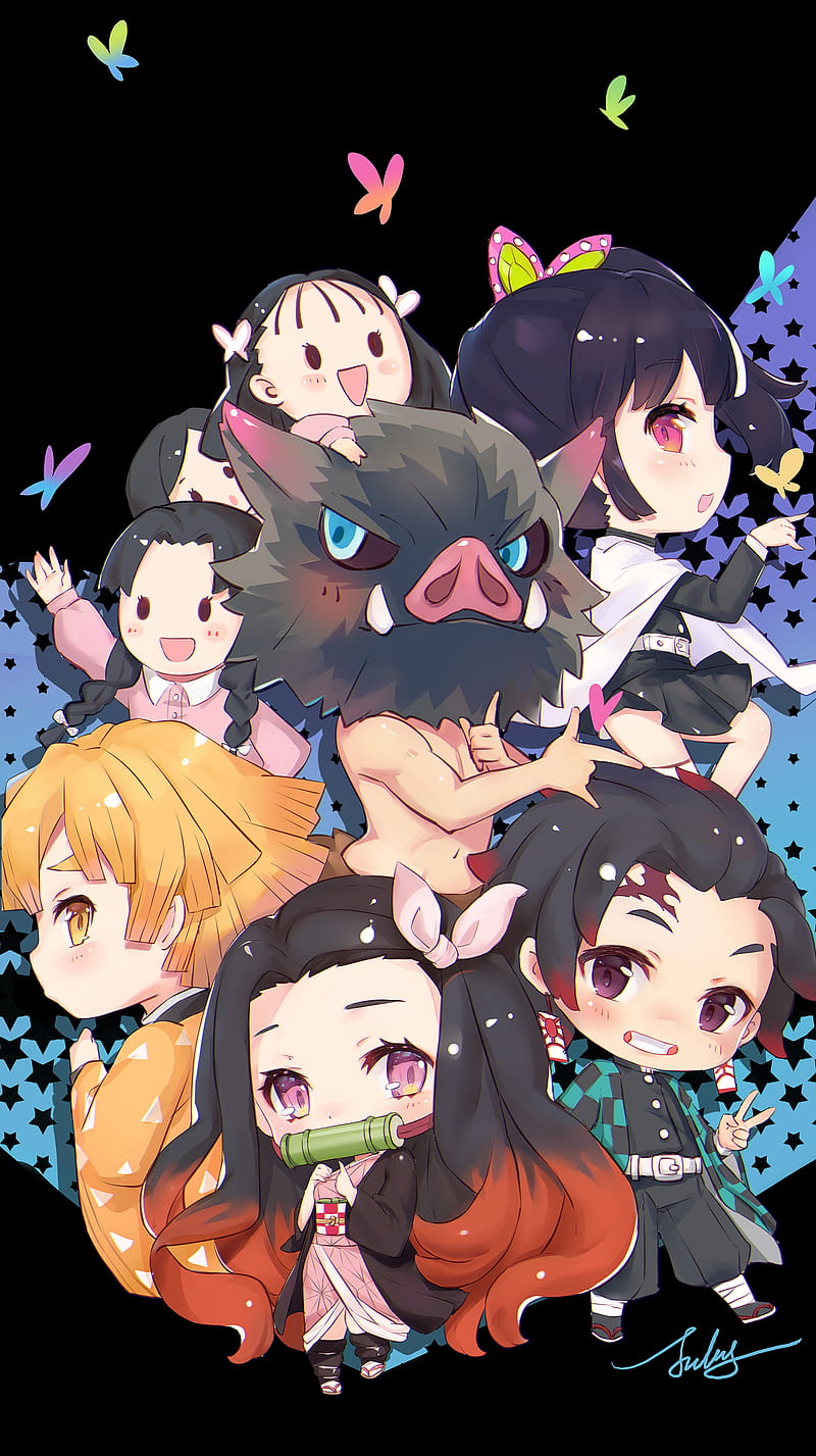 800x1427 Kimetsu no Yaiba, butterflies, Kanao Tsuyuri, Inosuke Hashibira, Zenitsu Agatsuma, HD phone wallpaper