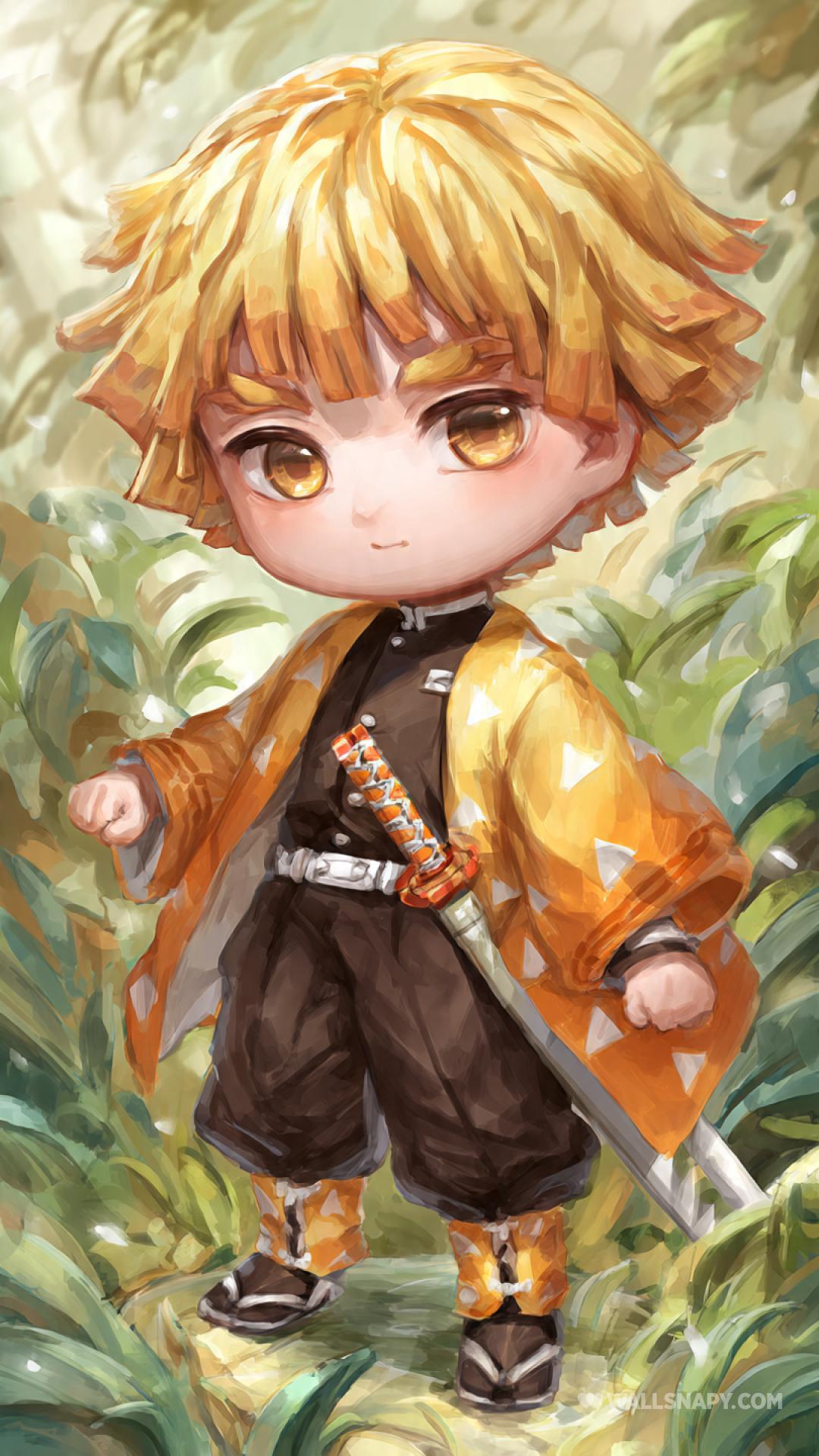 1080x1920 Demon slayer zenitsu chibi 4k wallpaper