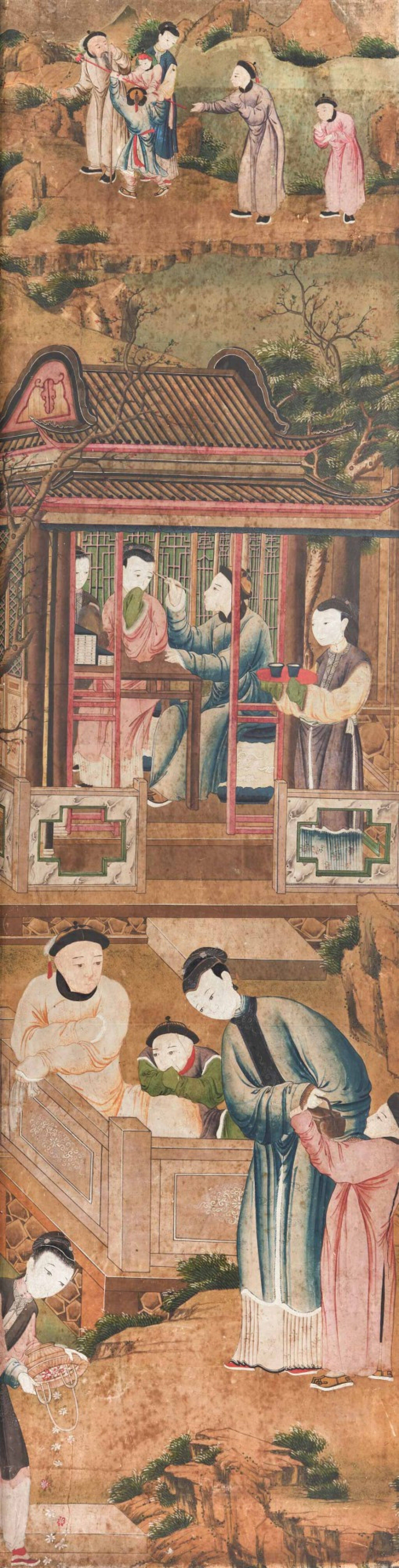 2048x8047 A Suite Of Five Chinese Export Wallpaper Panels, China, Qing Dynasty