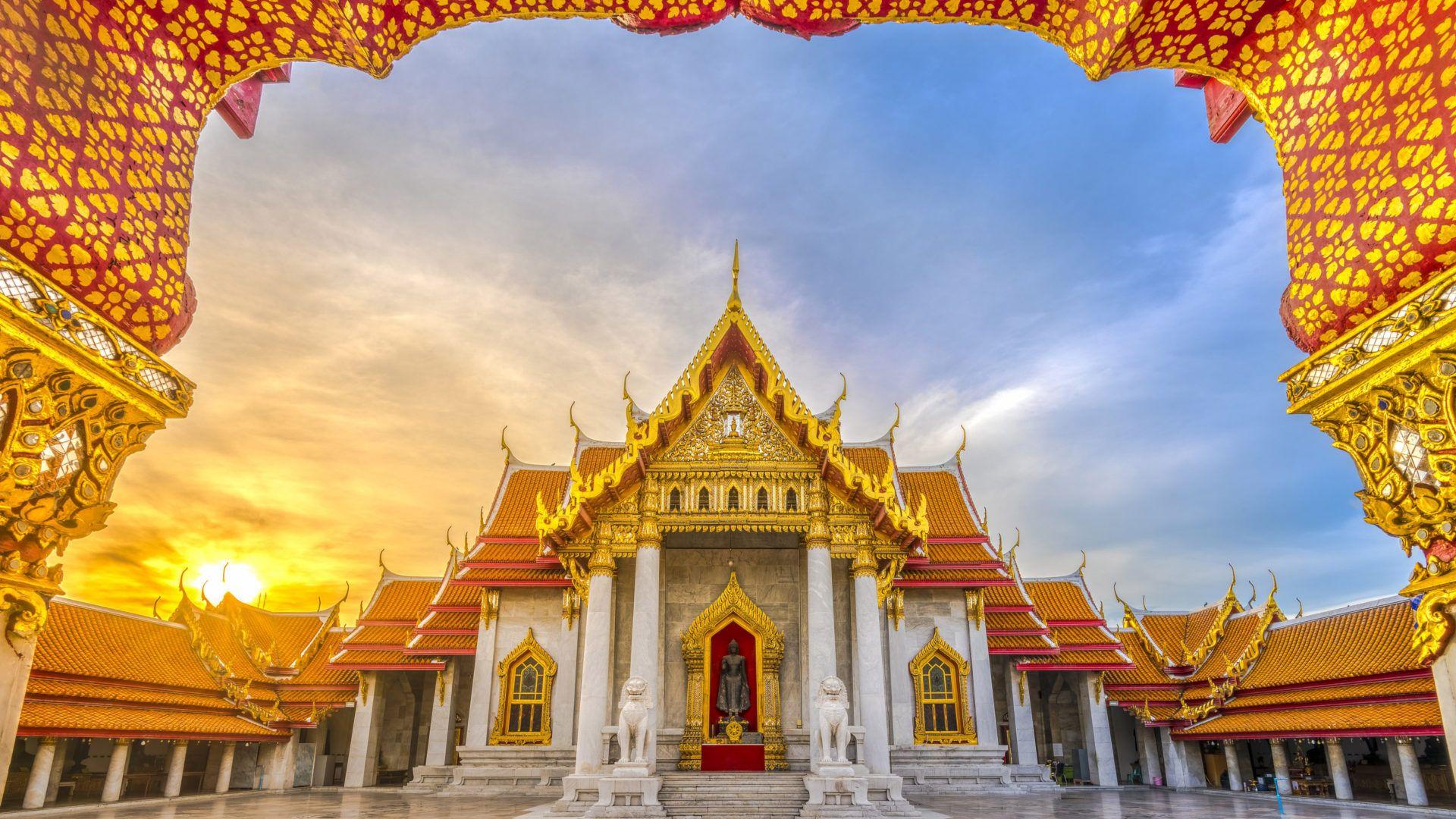 1920x1080 The Marble Temple Of Wat Benchamabhopit Buddhist Temple In Bangkok Thailand Android Wallpaper For Your Desktop Or Phone 5200x3250 :