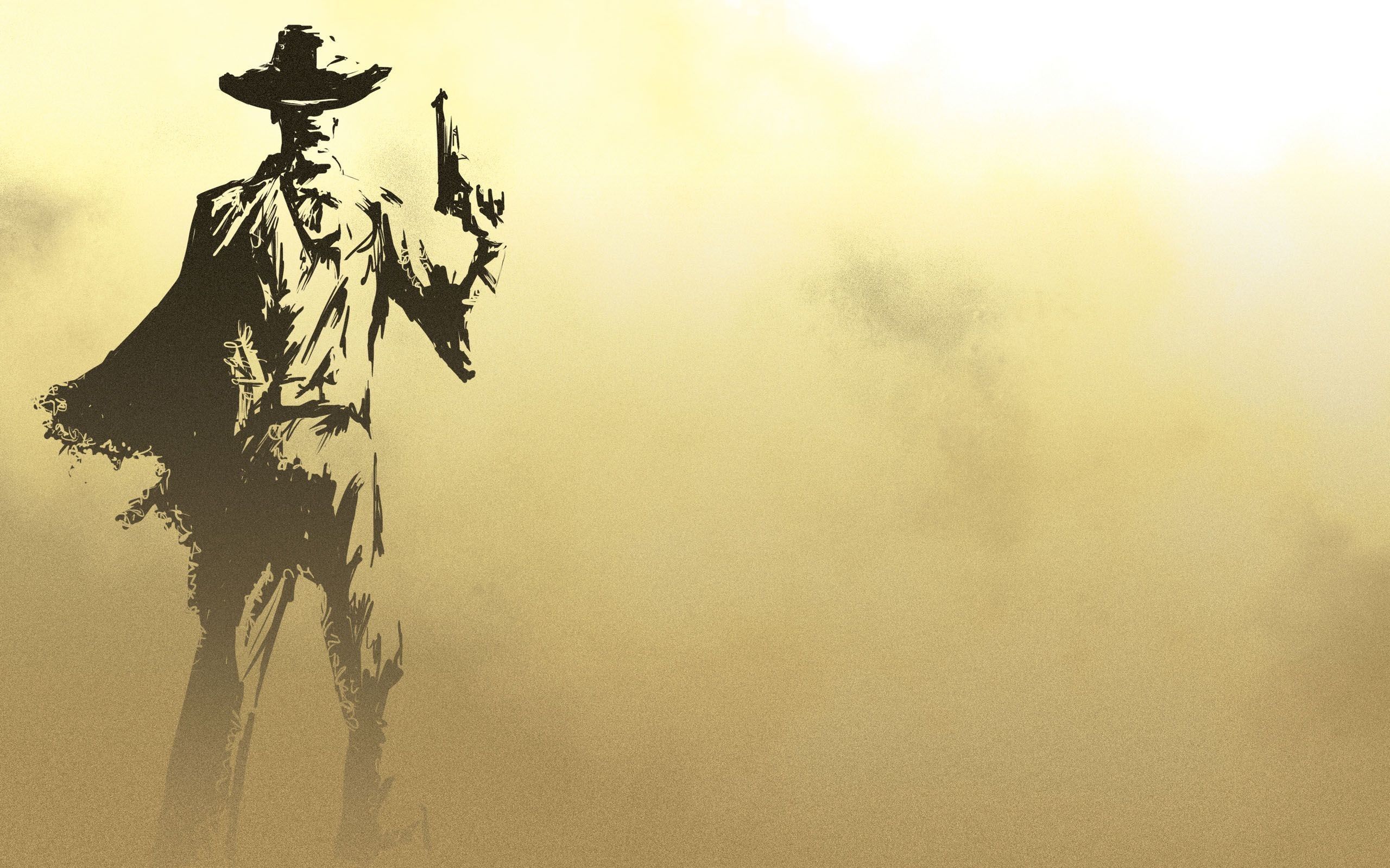 2560x1600 Wallpaper desert, weapon, hat, man, pose, revolver, silhouette, cowboy for mobile and desktop, section минимализм, resolution 2560x1600