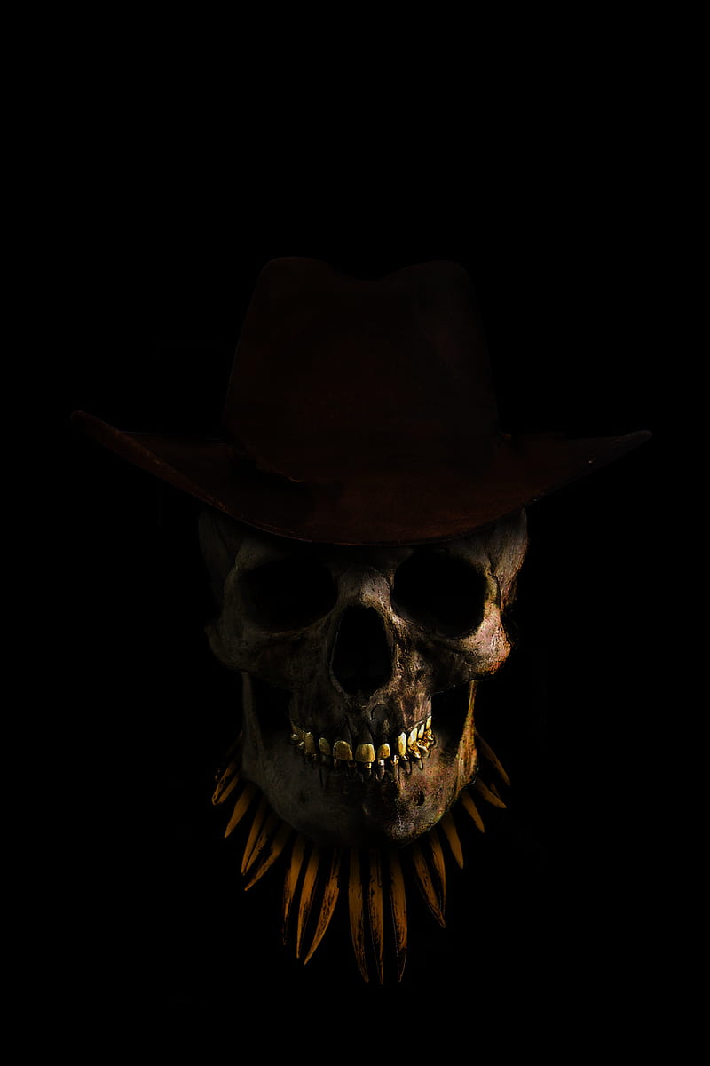 800x1200 Skull, black skull, cow boy hat, cowboy, cowboy hat, cowboy skull, cowboy, hat, HD phone wallpaper
