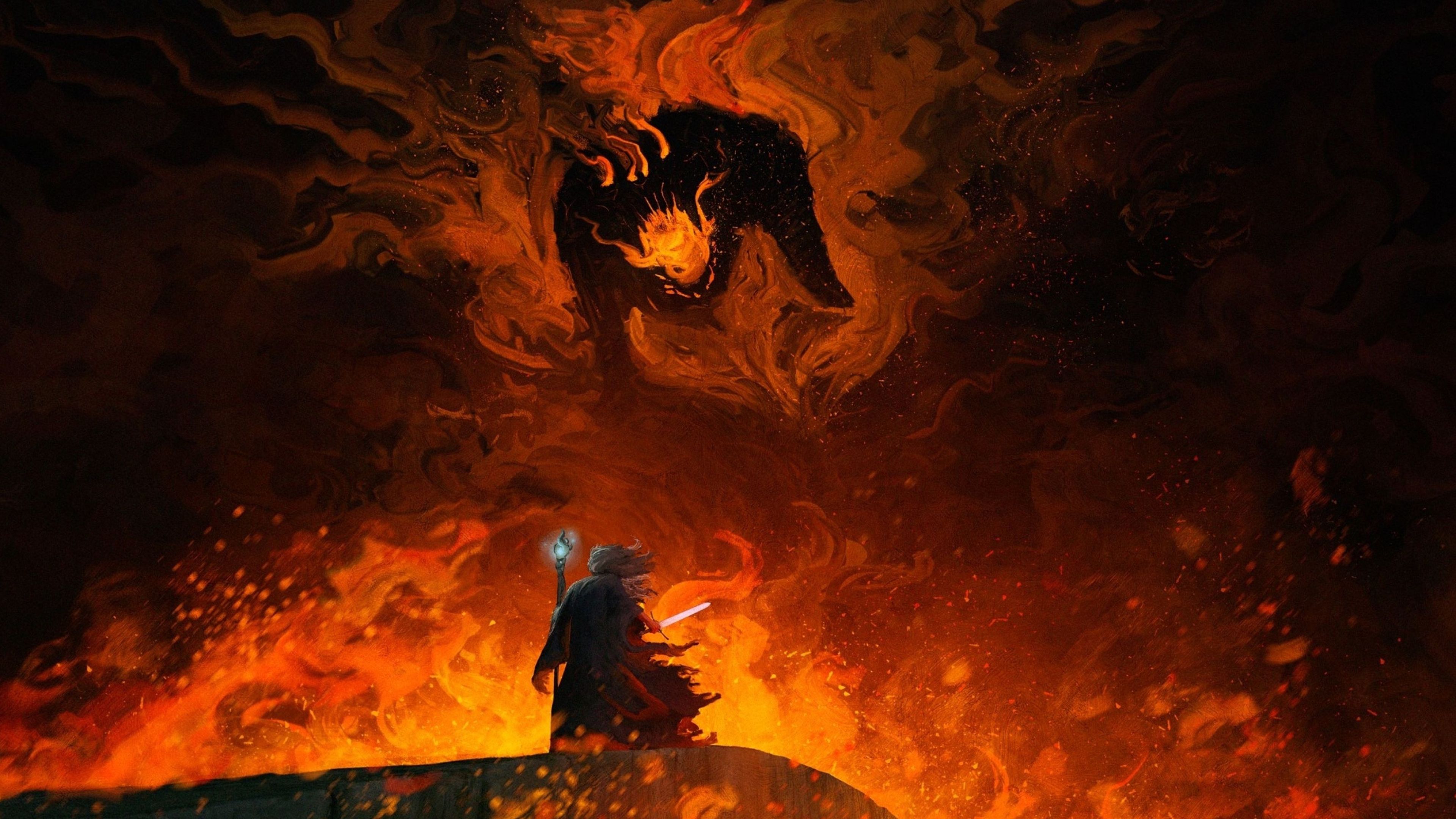 3840x2160 Gandalf vs. Balrog Wallpaper