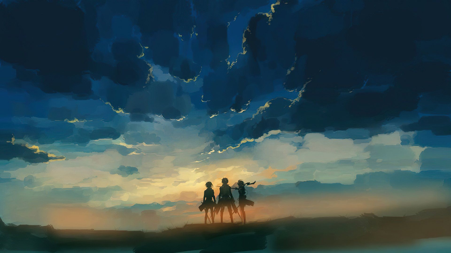 1920x1080 Epic 4K Attack on Titan Wallpaper Featuring Eren, Mikasa & Armin United Under the Skyx2160