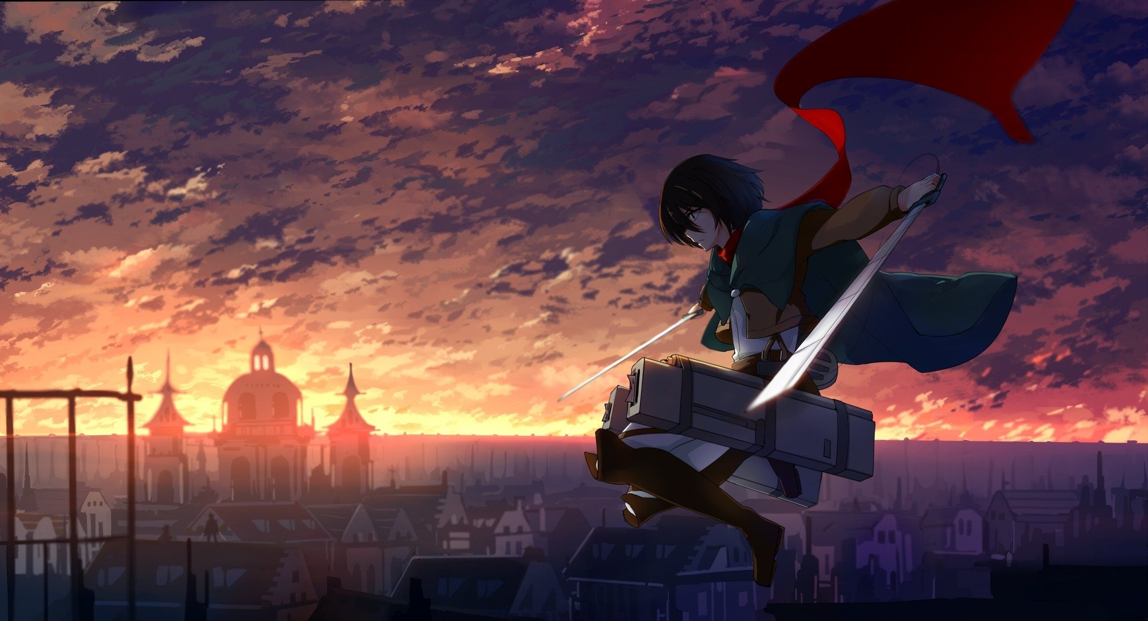 2250x1217 sky, Warriors, Shingeki, No, Kyojin, Mikasa, Ackerman, Swords, Anime Wallpaper HD / Desktop and Mobile Background