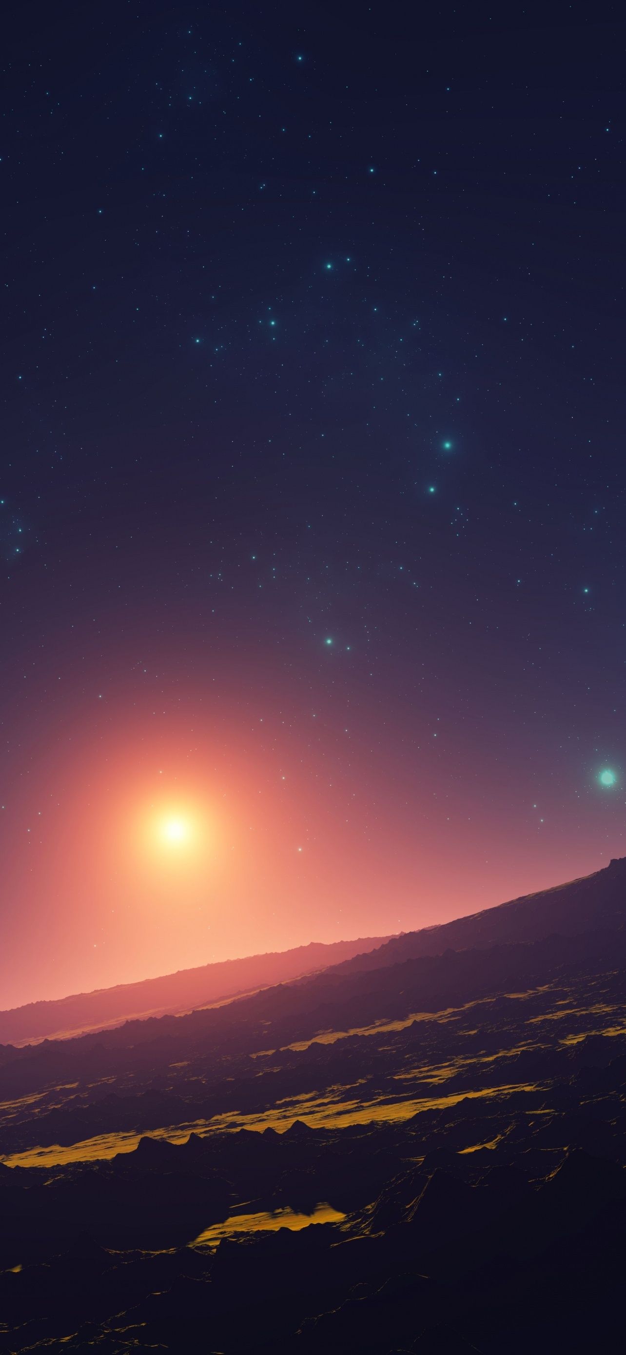 1284x2778 Sunset Planet Stars Space Aerial View Astronomy 5K 8K