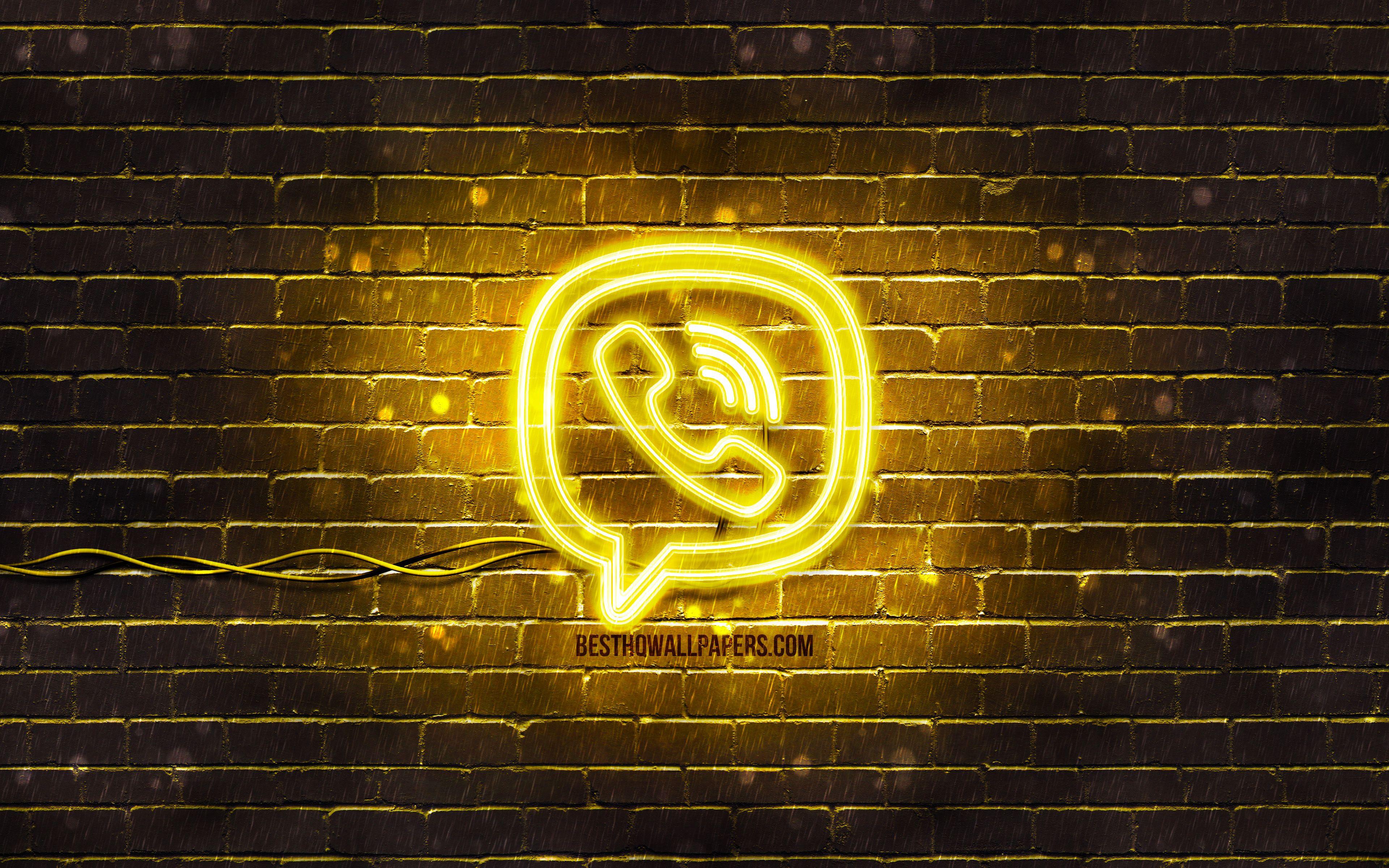 3840x2400 Download wallpaper Viber yellow logo, 4k, yellow brickwall, Viber logo, social networks, Viber neon logo, Viber for desktop with resolution 3840x2400. High Quality HD picture wallpaper