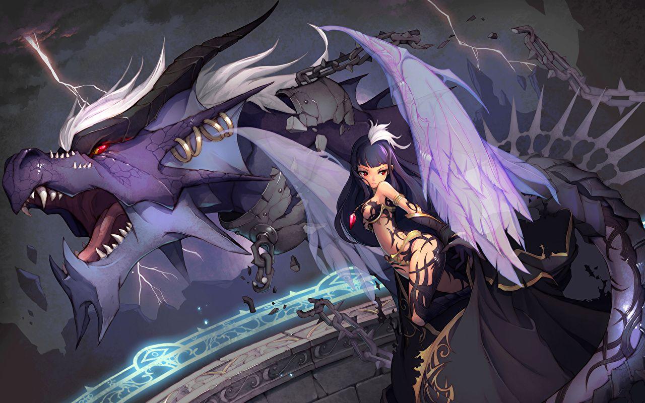 1280x800 Anime Girl With Dragon Wallpaper