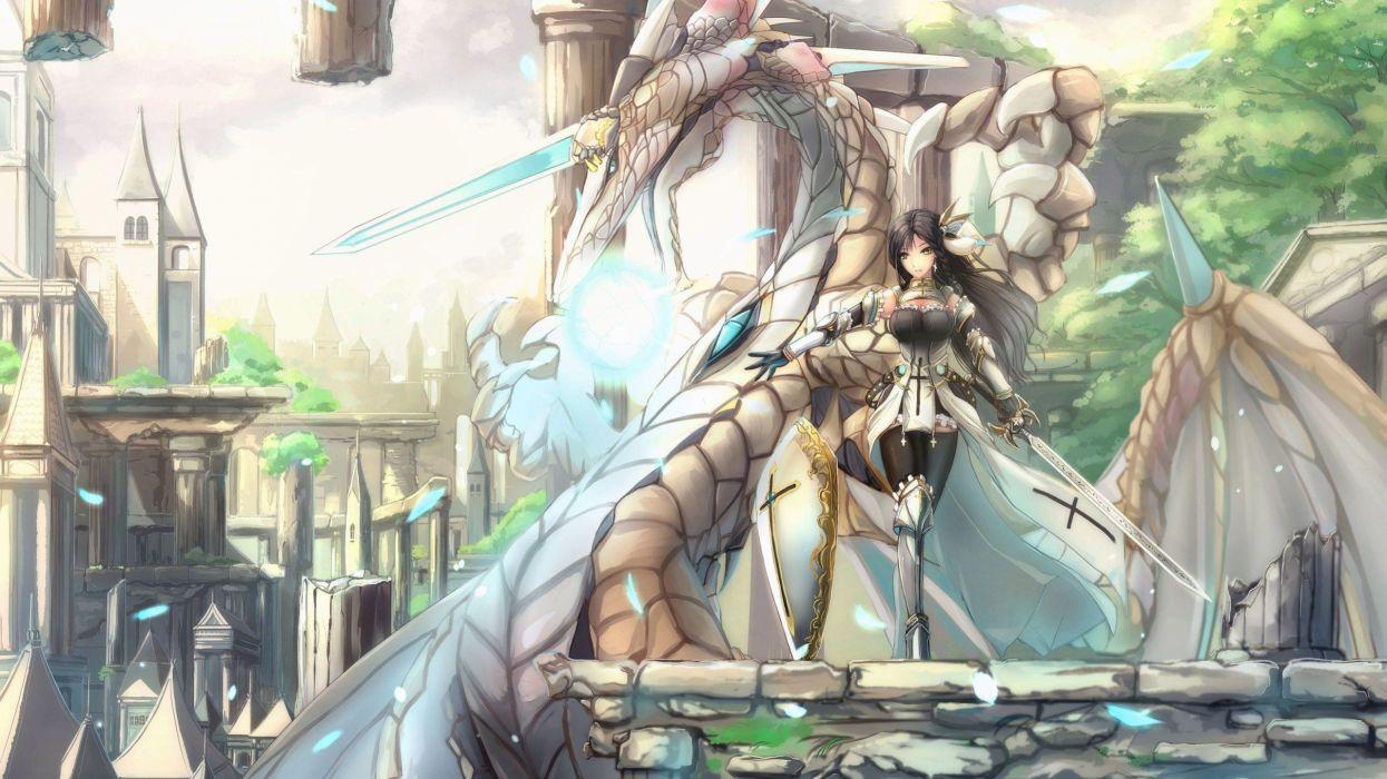 1245x700 Warrior anime girl with her dragon wallpaperx1440
