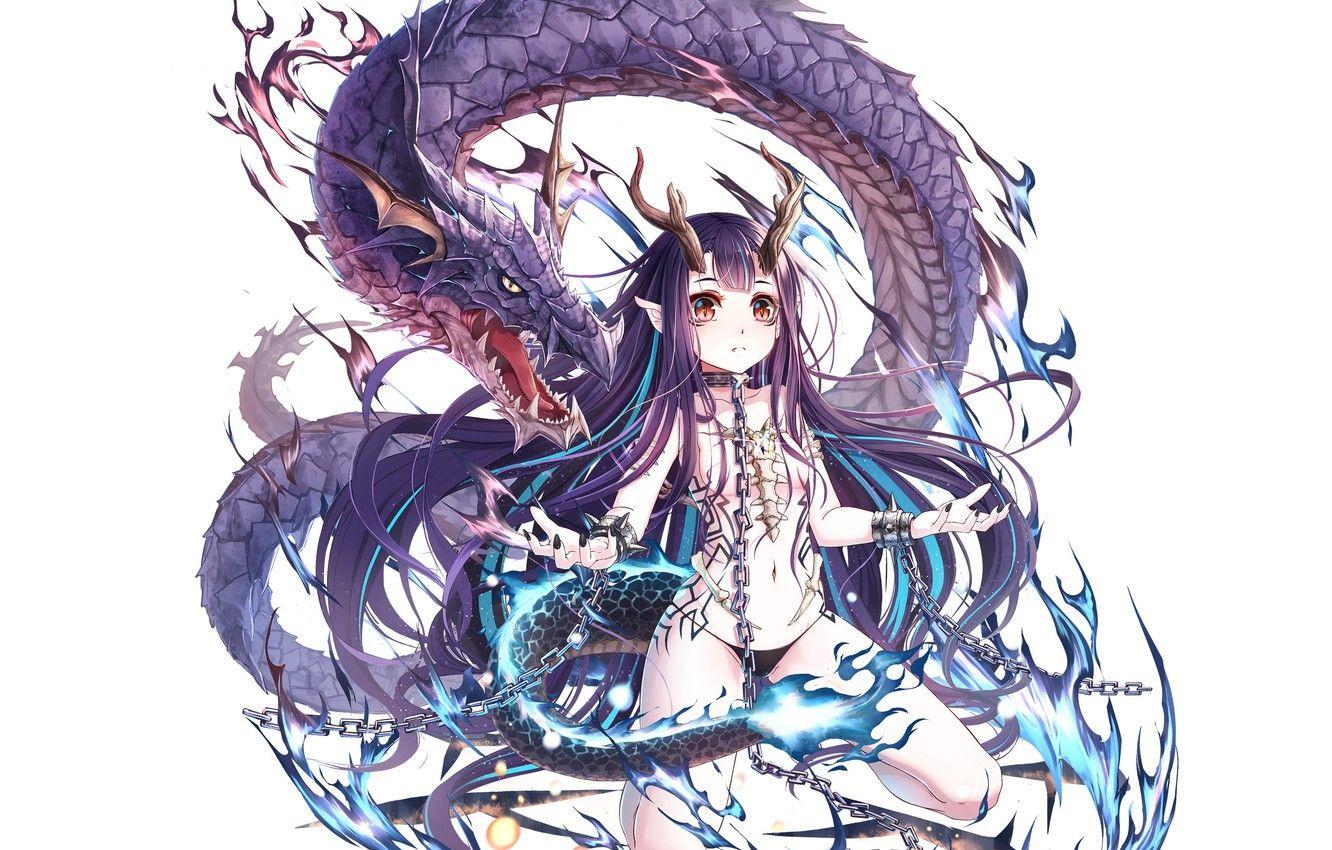 1332x850 Wallpaper dragon, anime, art, girl image for desktop, section прочее