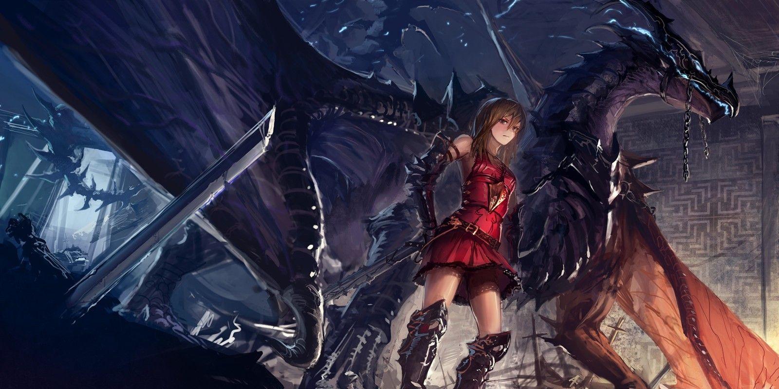 1600x800 Anime Girls With Dragons HD Wallpaper