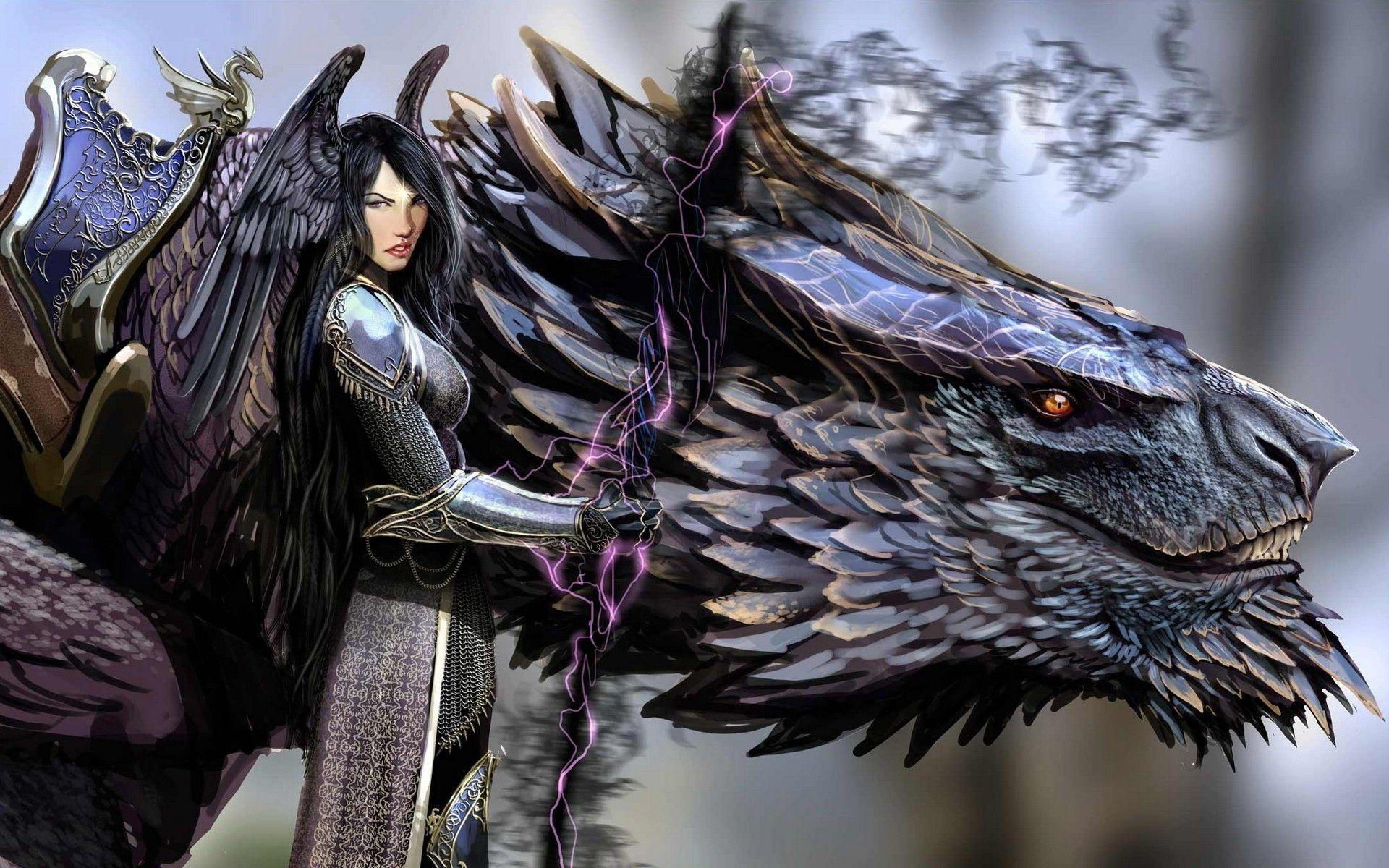 1920x1200 anime Girls, Dragon, Fantasy Art Wallpaper HD / Desktop and Mobile Background