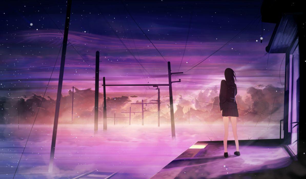 1194x700 Anime girl alone sky wallpaperx2251