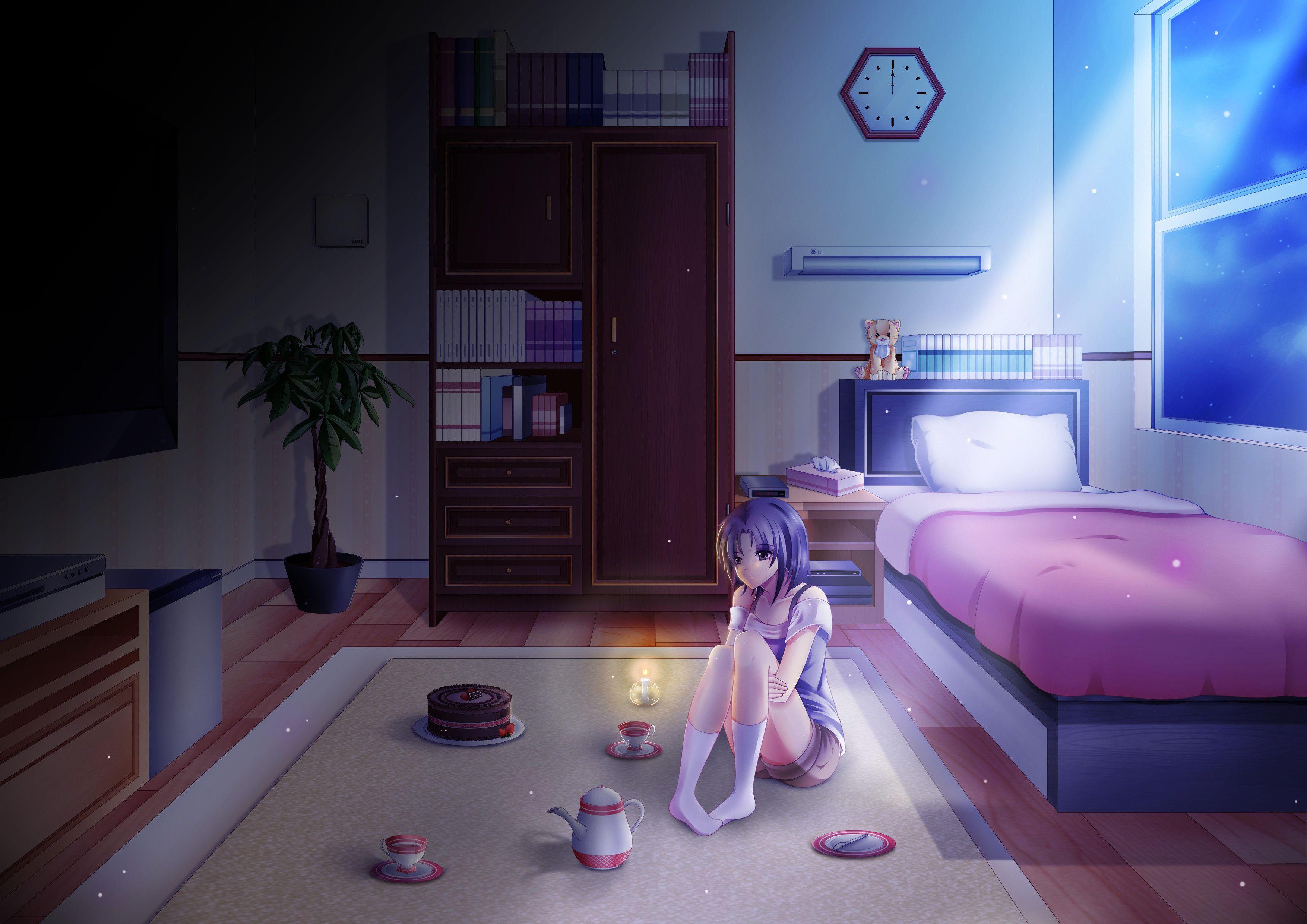 3508x2480 Anime Girl Alone In Room On Her Birthday, HD Anime, 4k Wallpaper, Image, Background, Photo and Picture