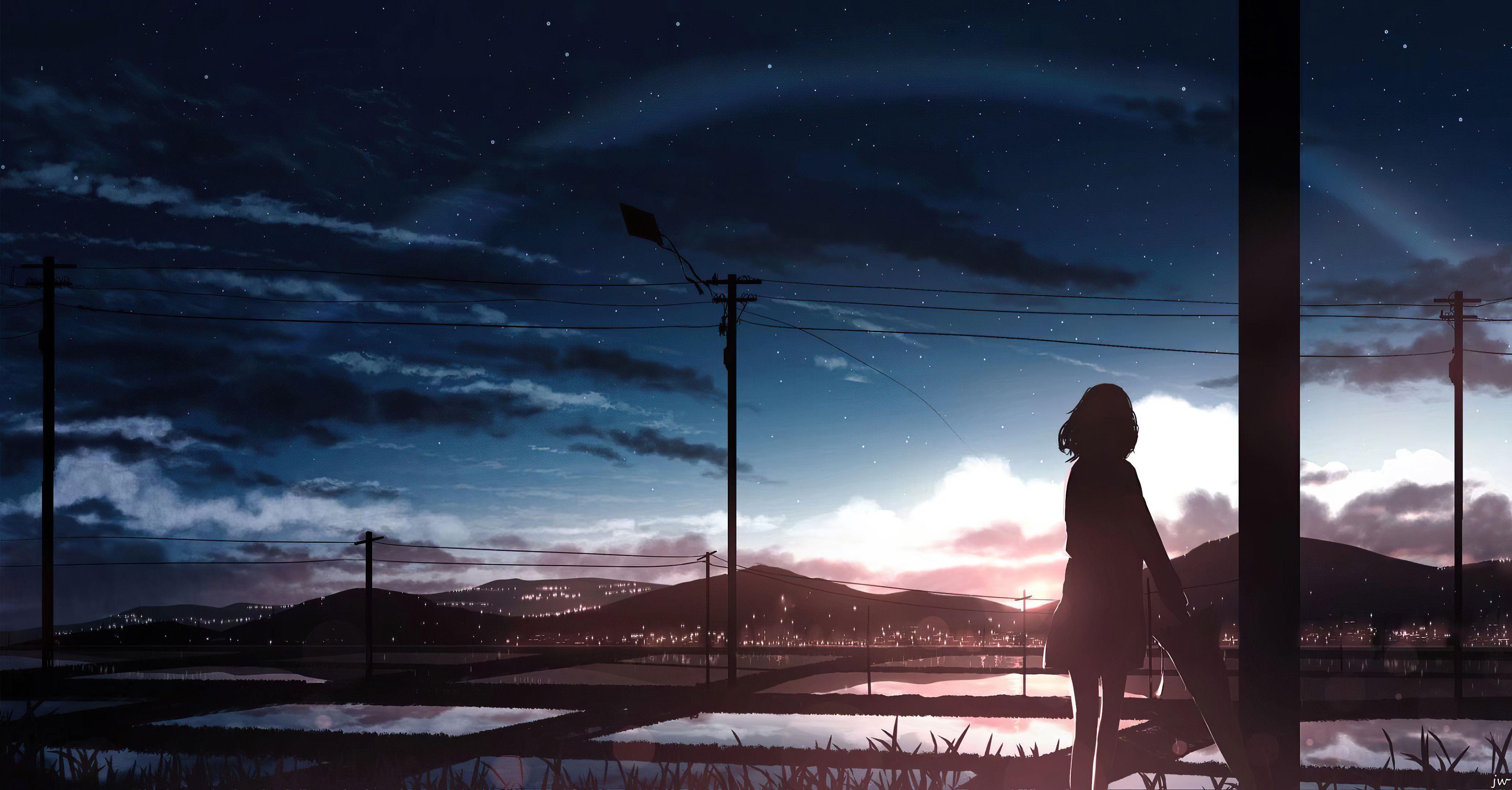 3840x2006 Anime Girl Moescape Alone Standing 4k Chromebook Pixel HD 4k Wallpaper, Image, Background, Photo and Picture