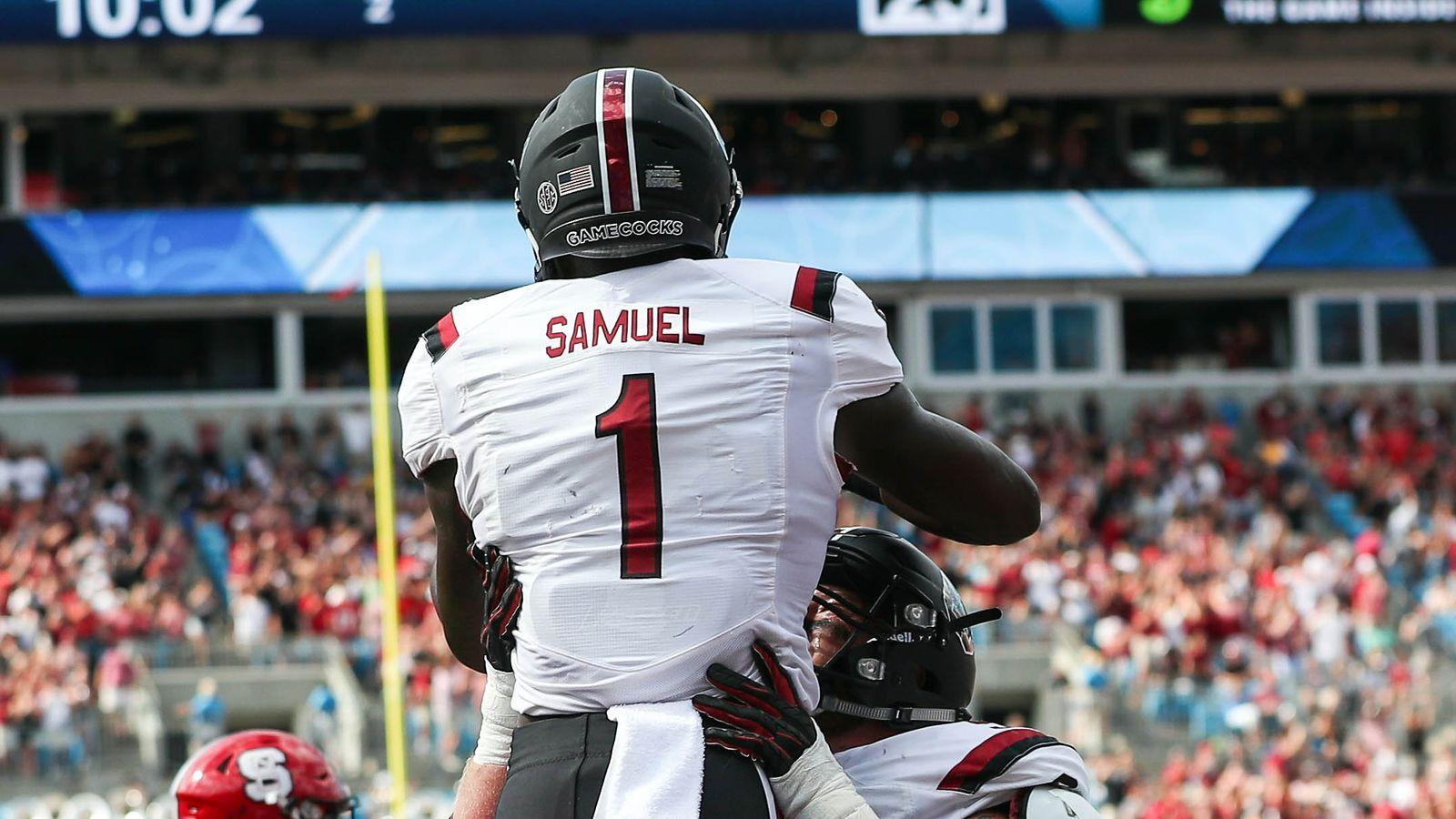 1600x900 Jake Bentley escapes pressure, finds Deebo Samuel for beautiful TD catch And Black Attack