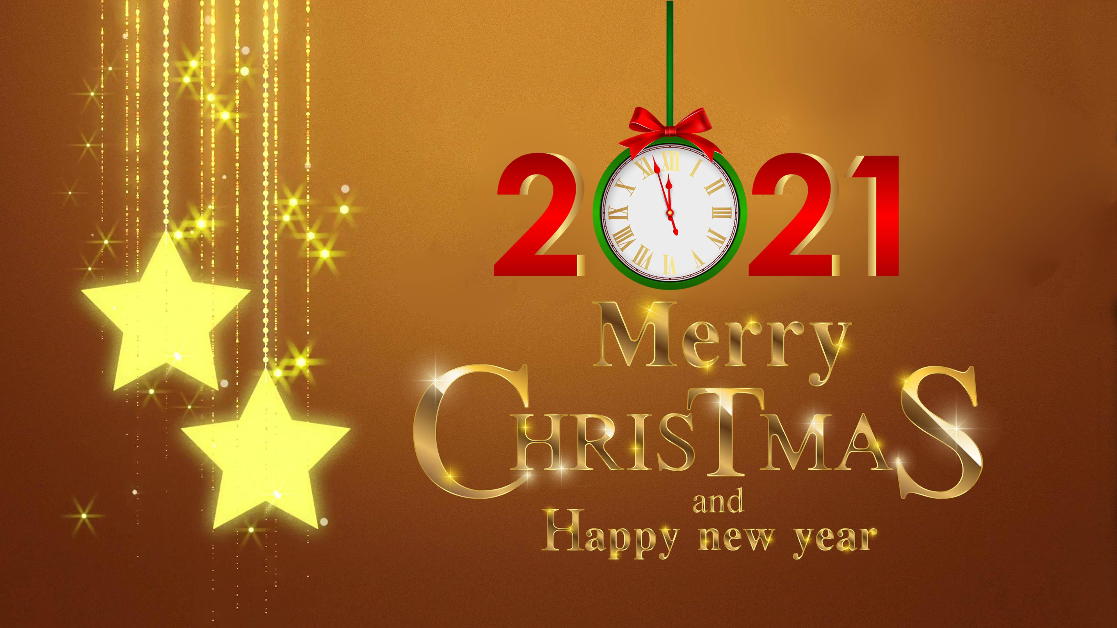 3840x2160 Merry Christmas And Happy New Year 2021 Gold 4k Ultra HD Desktop Wallpaper For Computers Laptop Tablet And Mobile Phones :