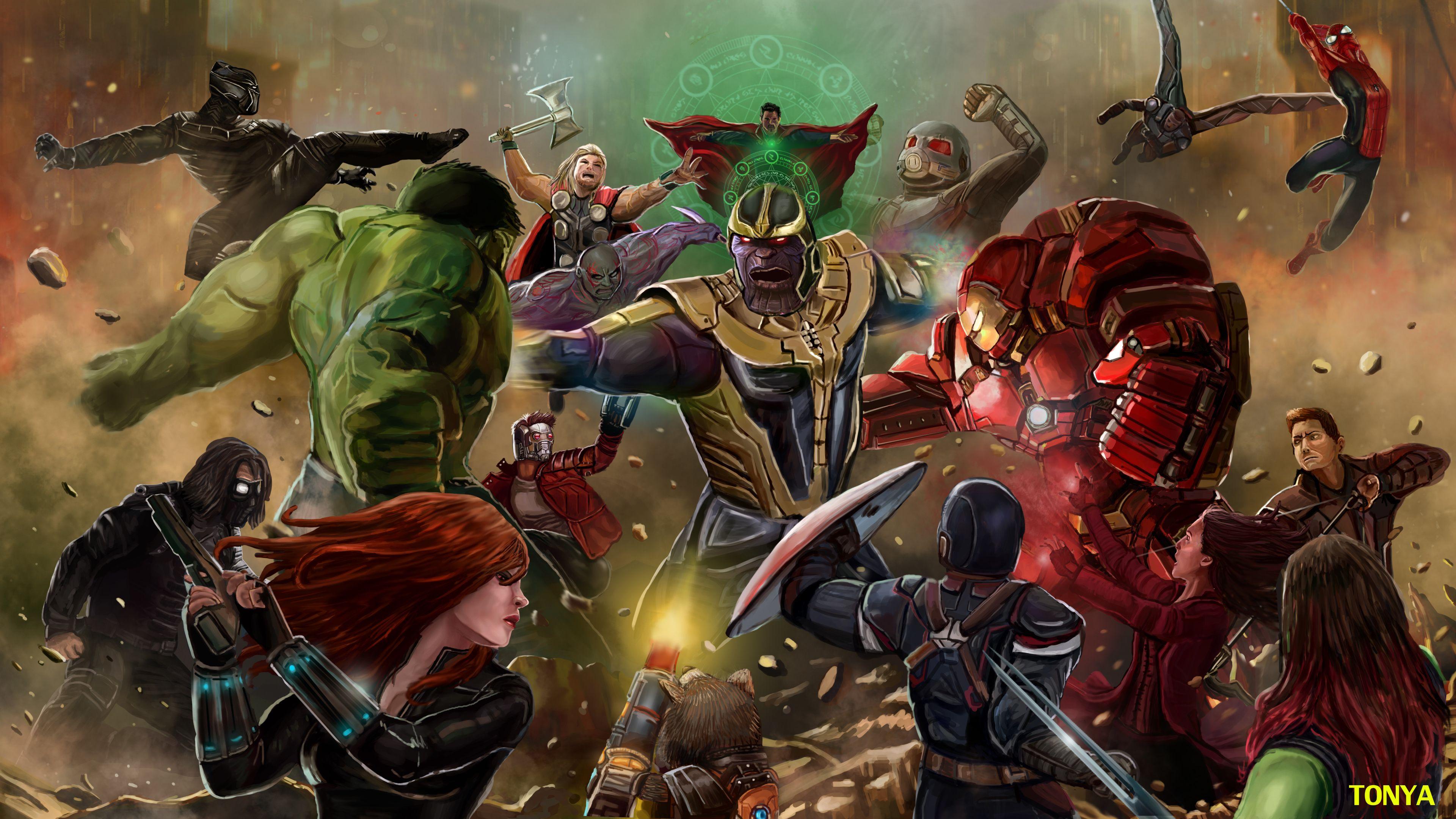 3840x2160 Download All The Avengers Fighting Thanos Infinity War