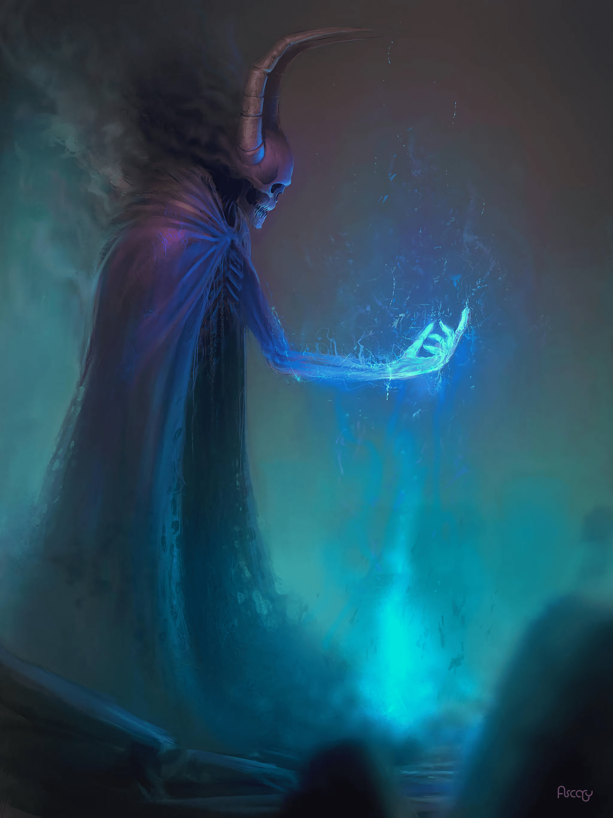 2048x2732 Download wallpaper 2048x2732 skeleton, skull, mantle, hand, horns, art HD background