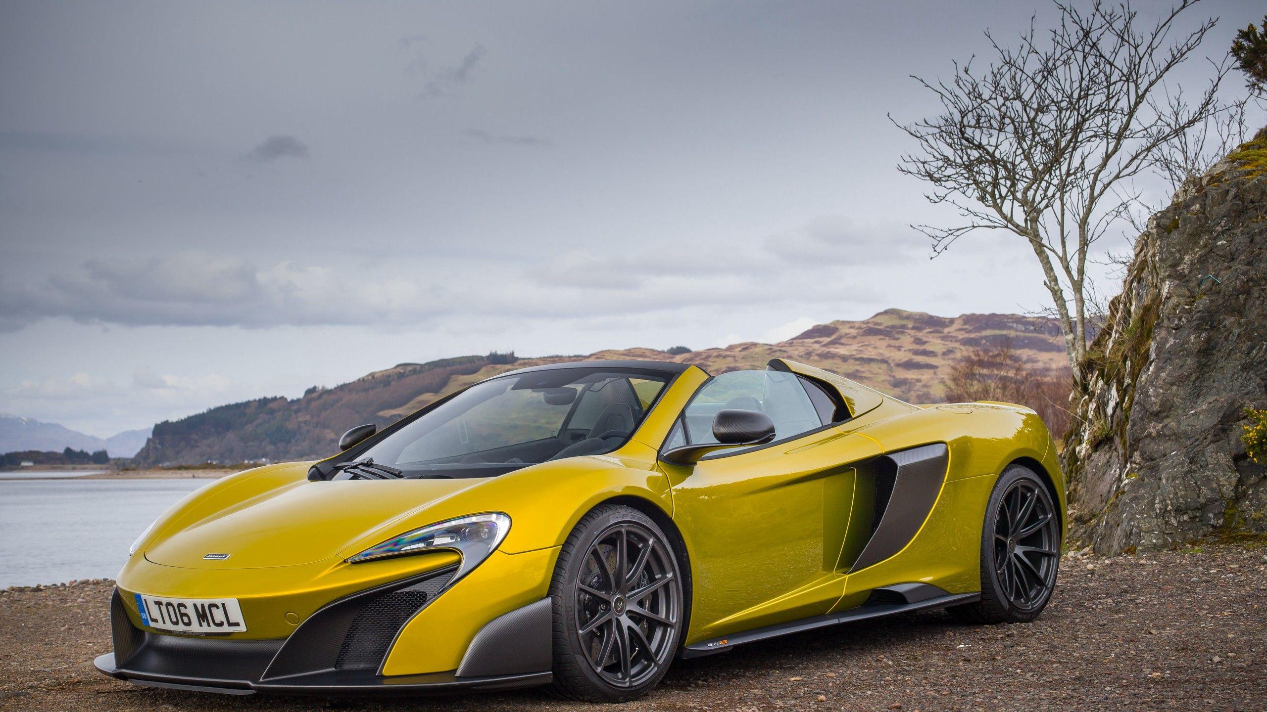 2560x1440 Wallpaper McLaren 675LT Spider, supercar, yellow, Cars & Bikes
