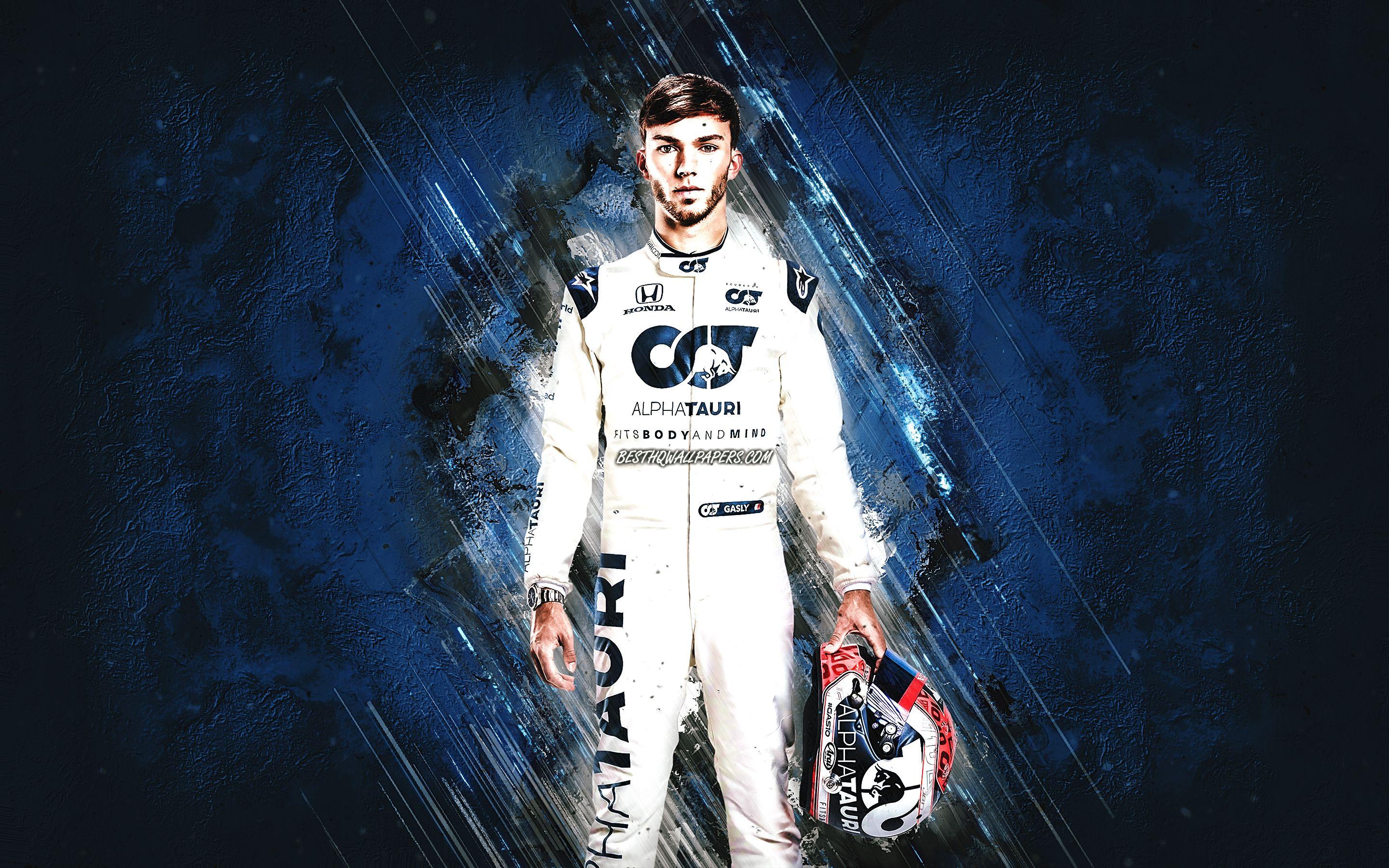 2880x1800 Download wallpaper Pierre Gasly, Scuderia AlphaTauri, Formula French racing driver, F blue stone background for desktop with resolution 2880x1800. High Quality HD picture wallpaper