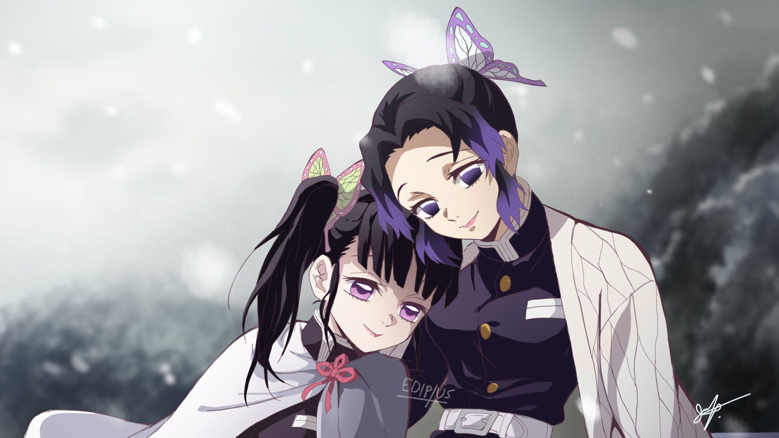 2560x1440 Demon Slayer Kanao Tsuyuri Shinobu Kochou With Blur Background HD Anime Wallpaper