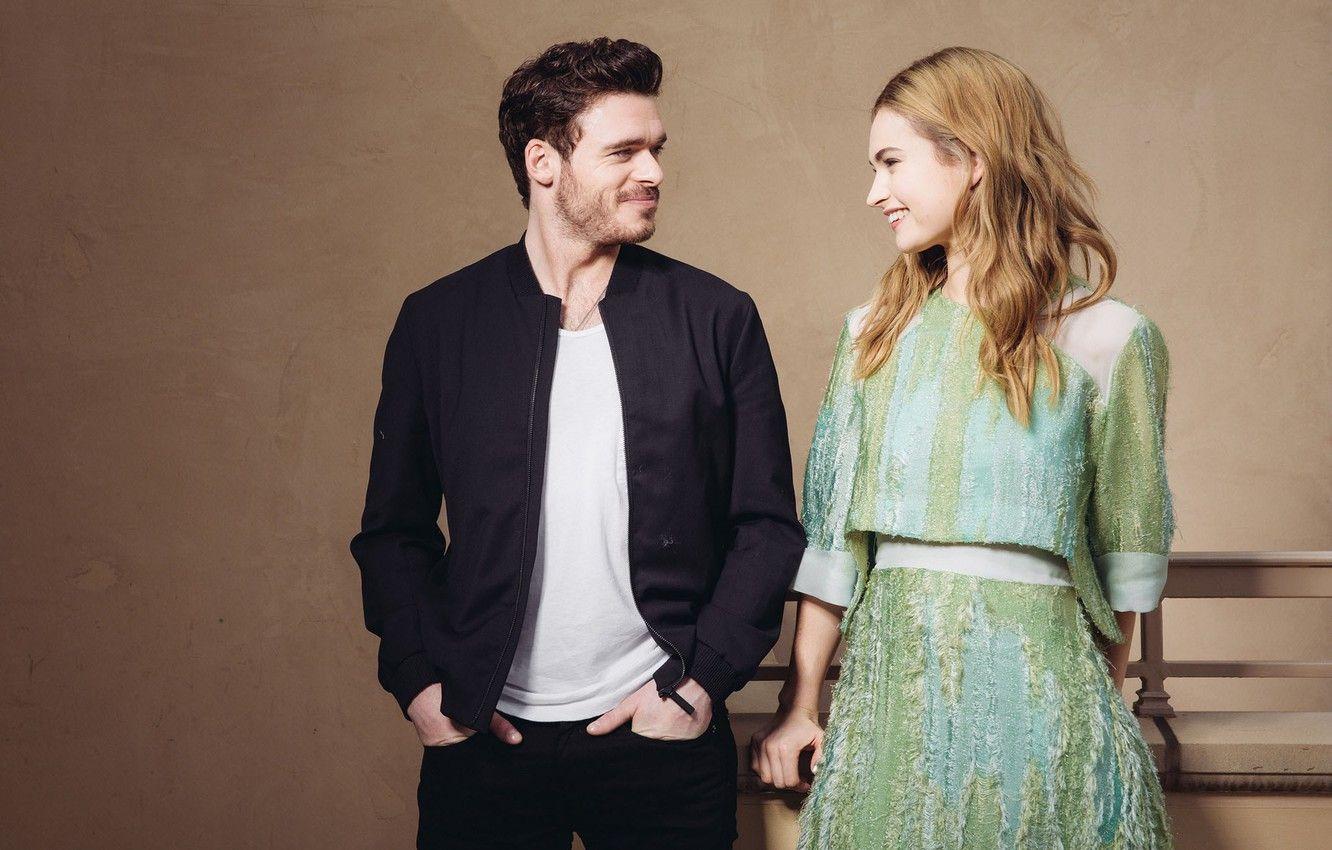 1332x850 Wallpaper look, girl, male, lovers, Lily James, Richard Madden image for desktop, section настроения