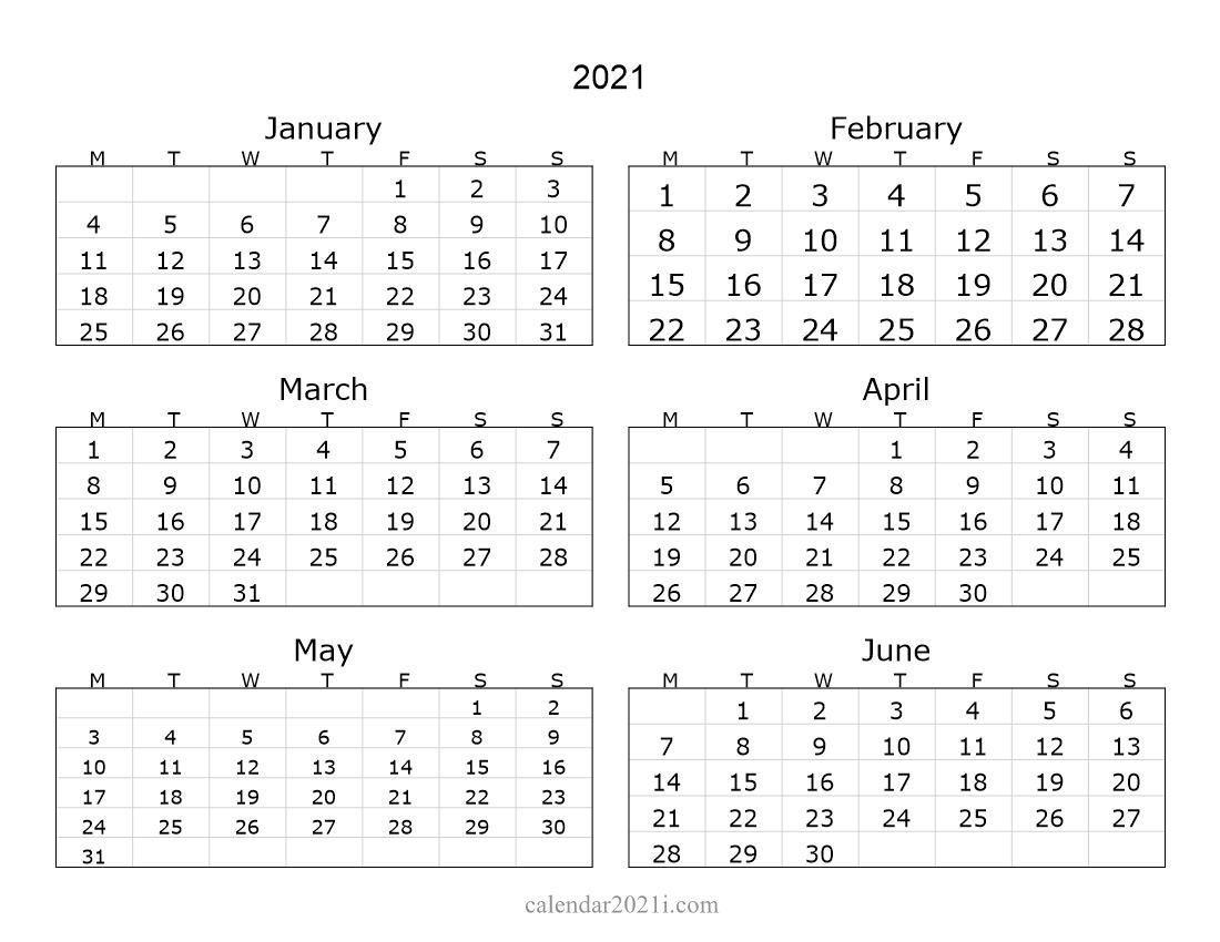 1100x850 6 Months Landscape Calendar. Printable calendar, Monthly calendar template, Blank calendar template
