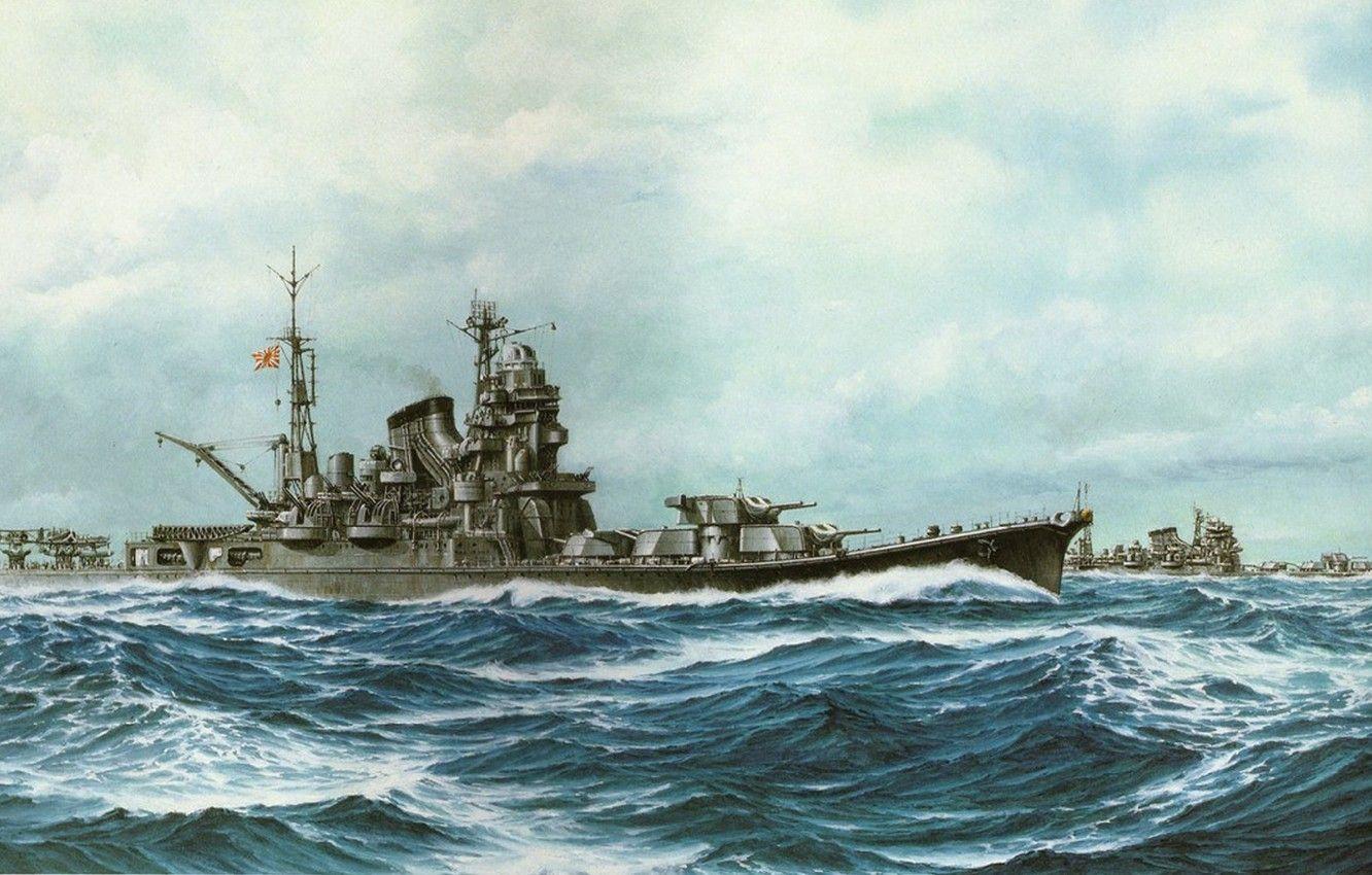 1332x850 Wallpaper ship, art, Navy, military, cruiser, Japanese, cruiser, WW IJN, Tone image for desktop, section оружие