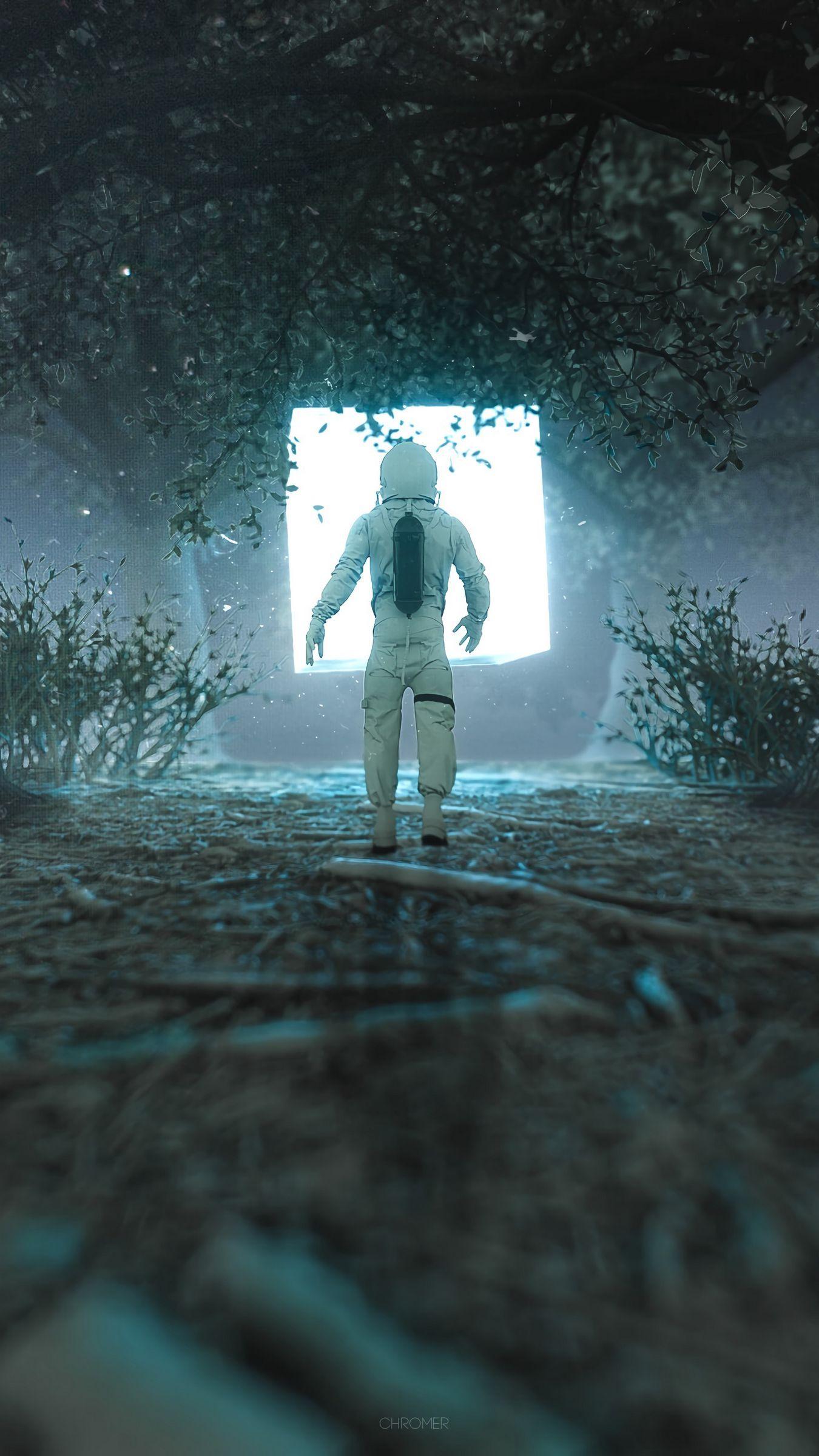 1350x2400 Download wallpaper 1350x2400 astronaut, silhouette, glow, light, portal, 3D iphone 8+/7+/6s+/for parallax HD background