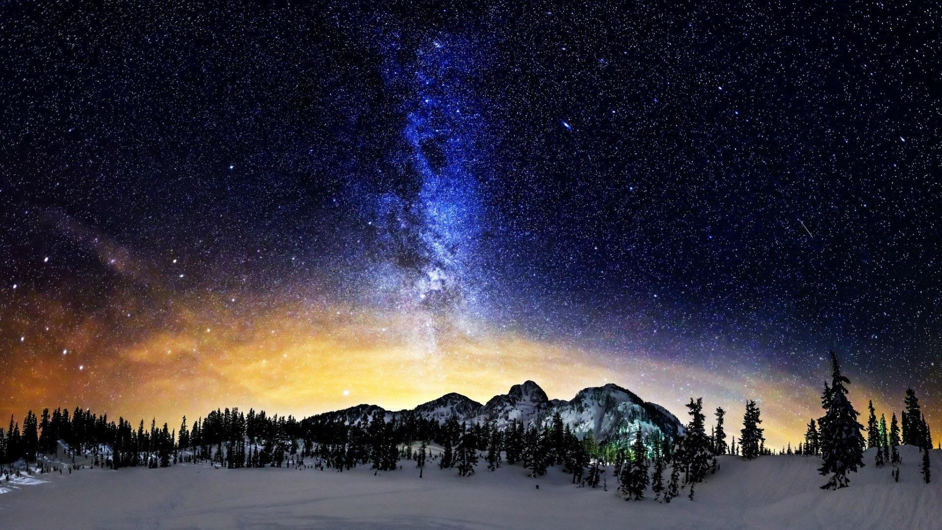 1920x1080 Milky Way above the snowy mountains wallpaper. nature and landscape