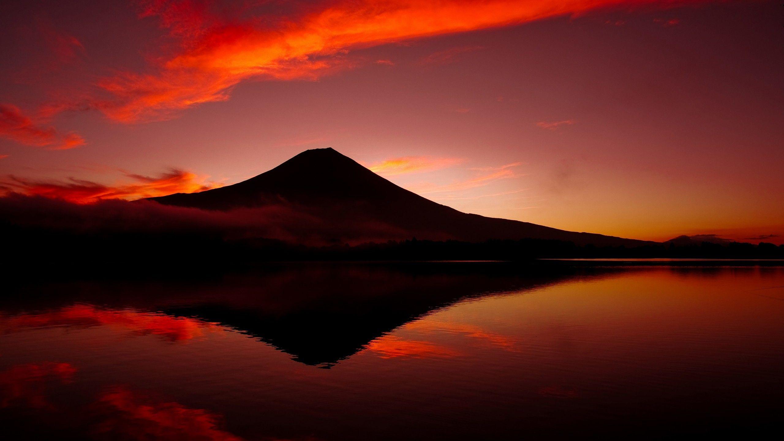 2560x1440 Wallpaper Mount Fuji, Twilight, Lake, Japan, 4K, World