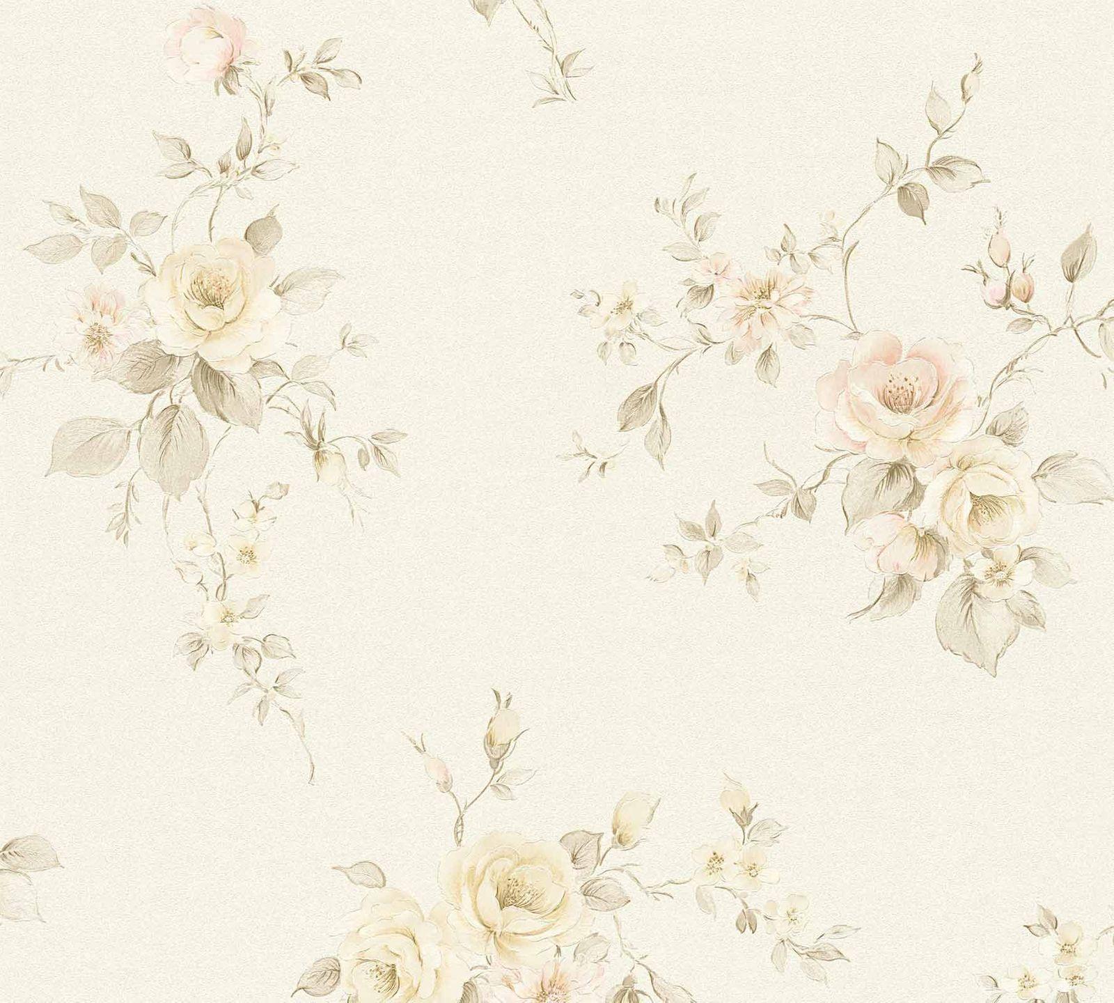 1600x1440 Non Woven Wallpaper Rose Petals Cream Grey Beige 3723 38