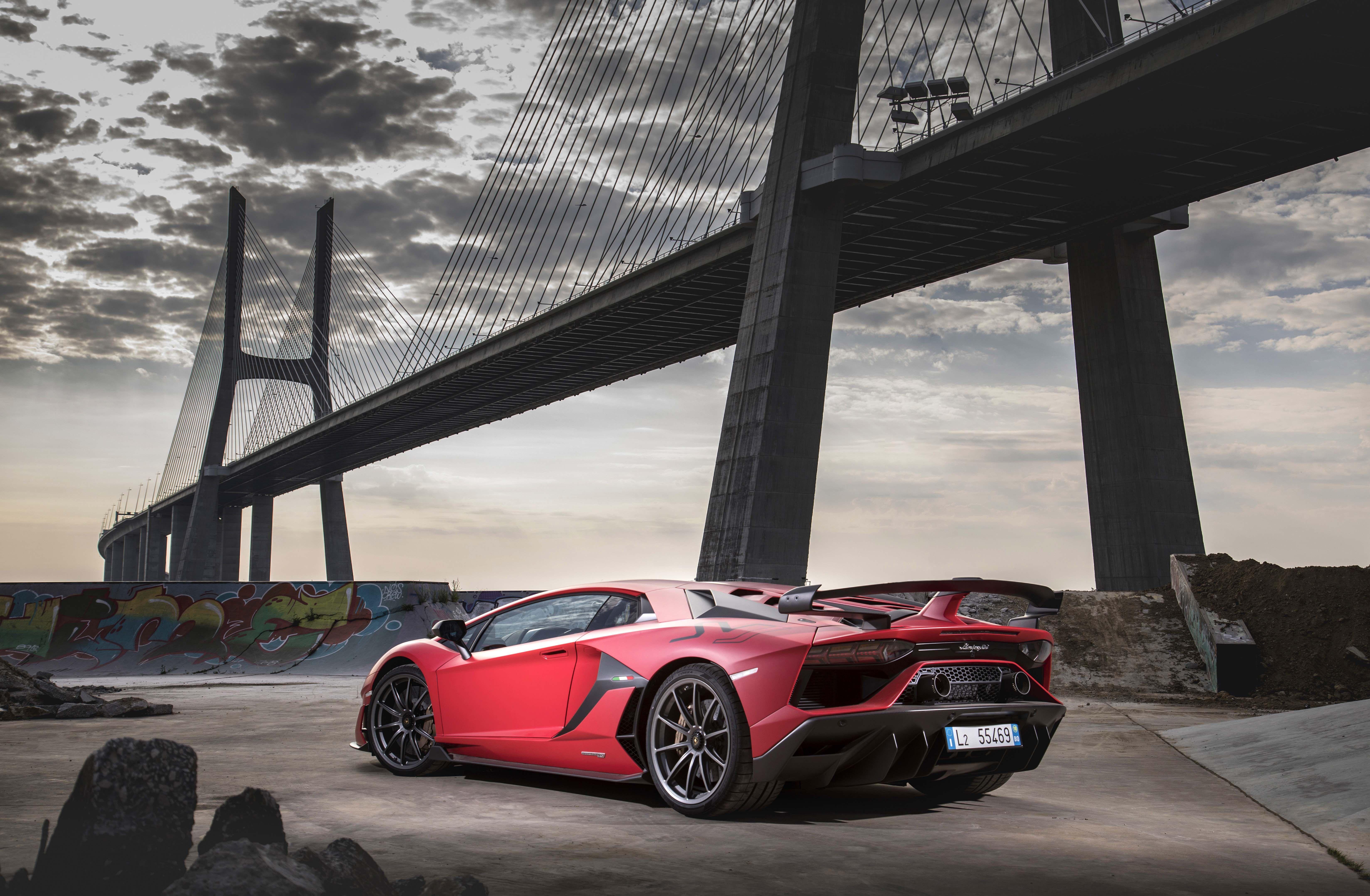 6590x4311 car, cars, lamborghini aventador, luxury car, red, sport car 4k wallpaper