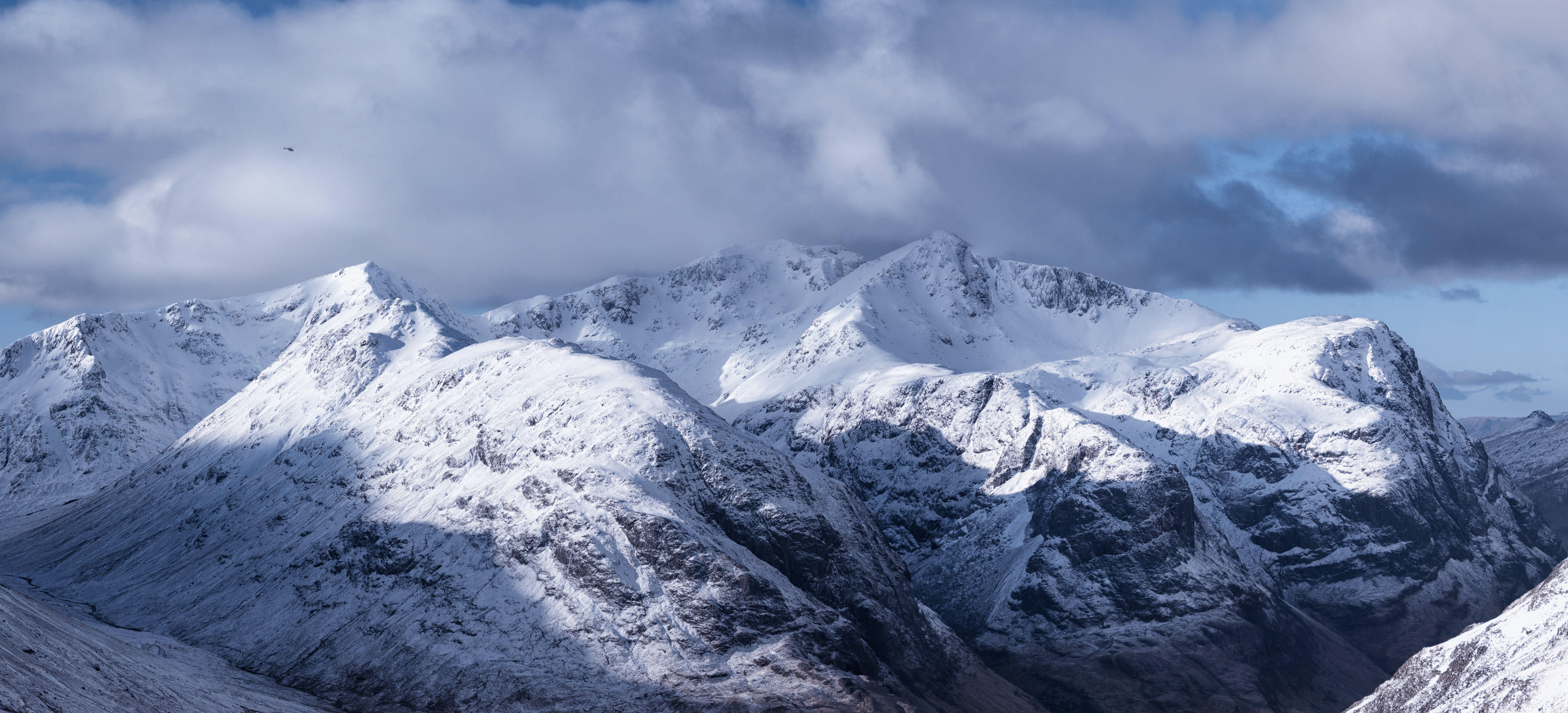 7258x3300 Landscape photography of snowy mountain, glencoe HD wallpaper