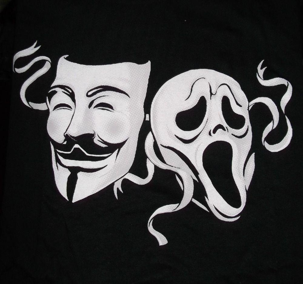 1000x937 Comedy &amp; Tragedy (Scream Ghostface &amp; V For Vendetta) T Shirt (Size=Medium) #Unbranded #GraphicTee. Comedy And Tragedy, Subway Art Printables, Tragedy Mask