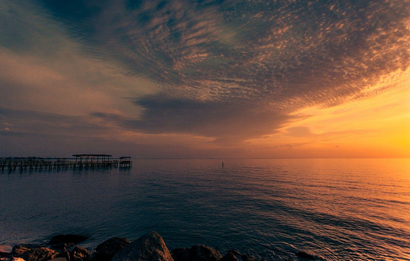 1332x850 Wallpaper the ocean, shore, morning, pierce, Texas, Bay Boulder Sunrise, Kemah image for desktop, section пейзажи