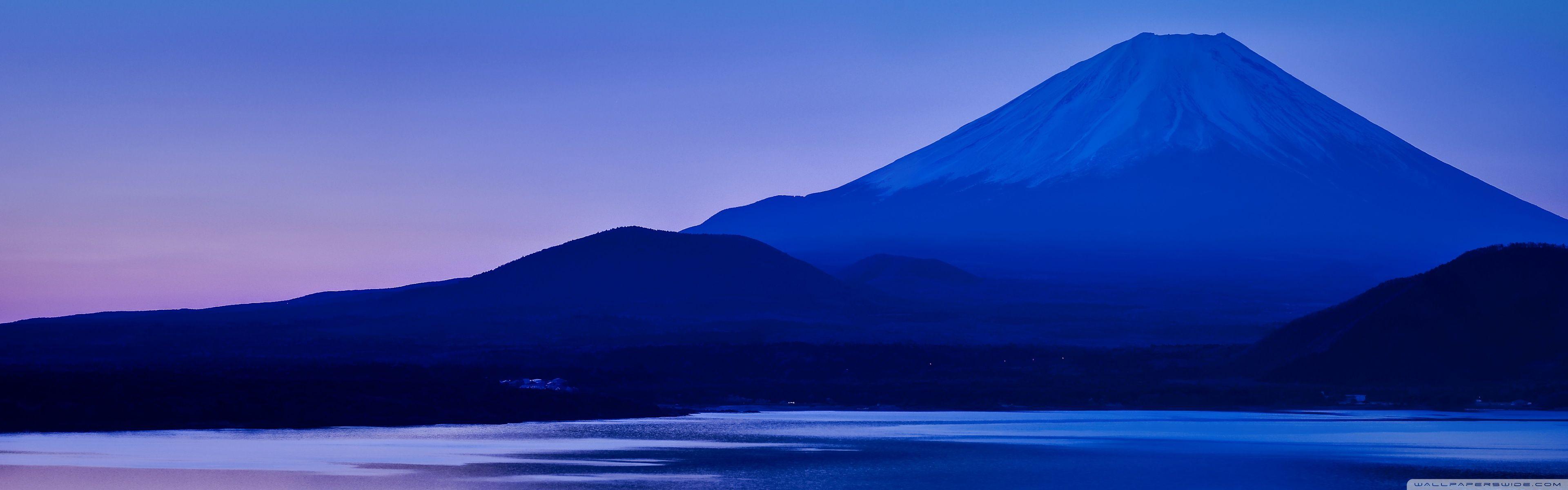 3840x1200 Lake Motosu and Mount Fuji HD desktop wallpaper Widescreen