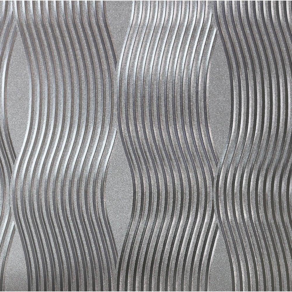 1000x1000 Silver Foil Wave Wallpaper Luxury Embossed Vinyl Metallic Shiny Modern Arthouse