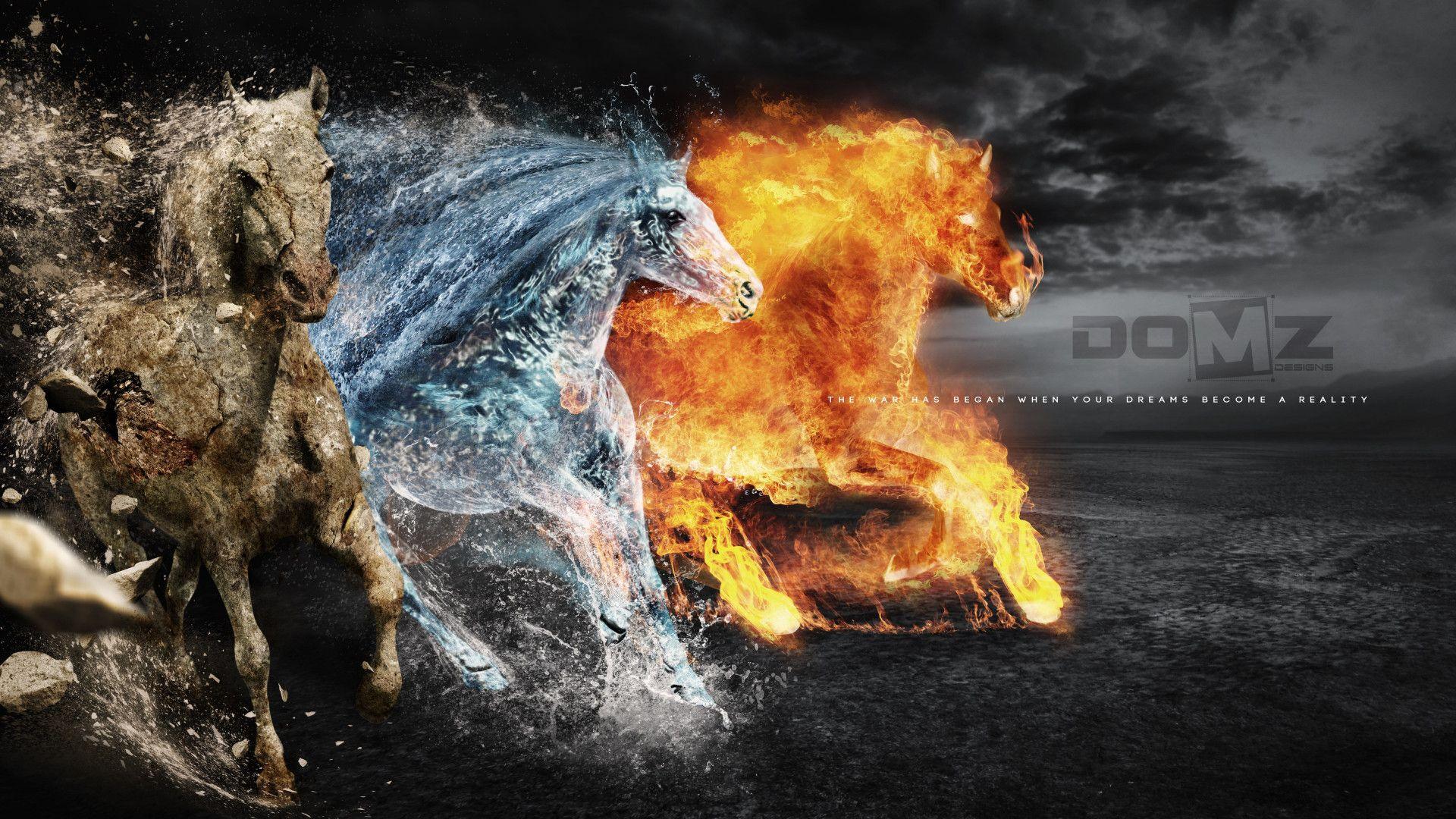 1920x1080 Download wallpaper: Horses of: Earth, Fire and Water 1920x1080