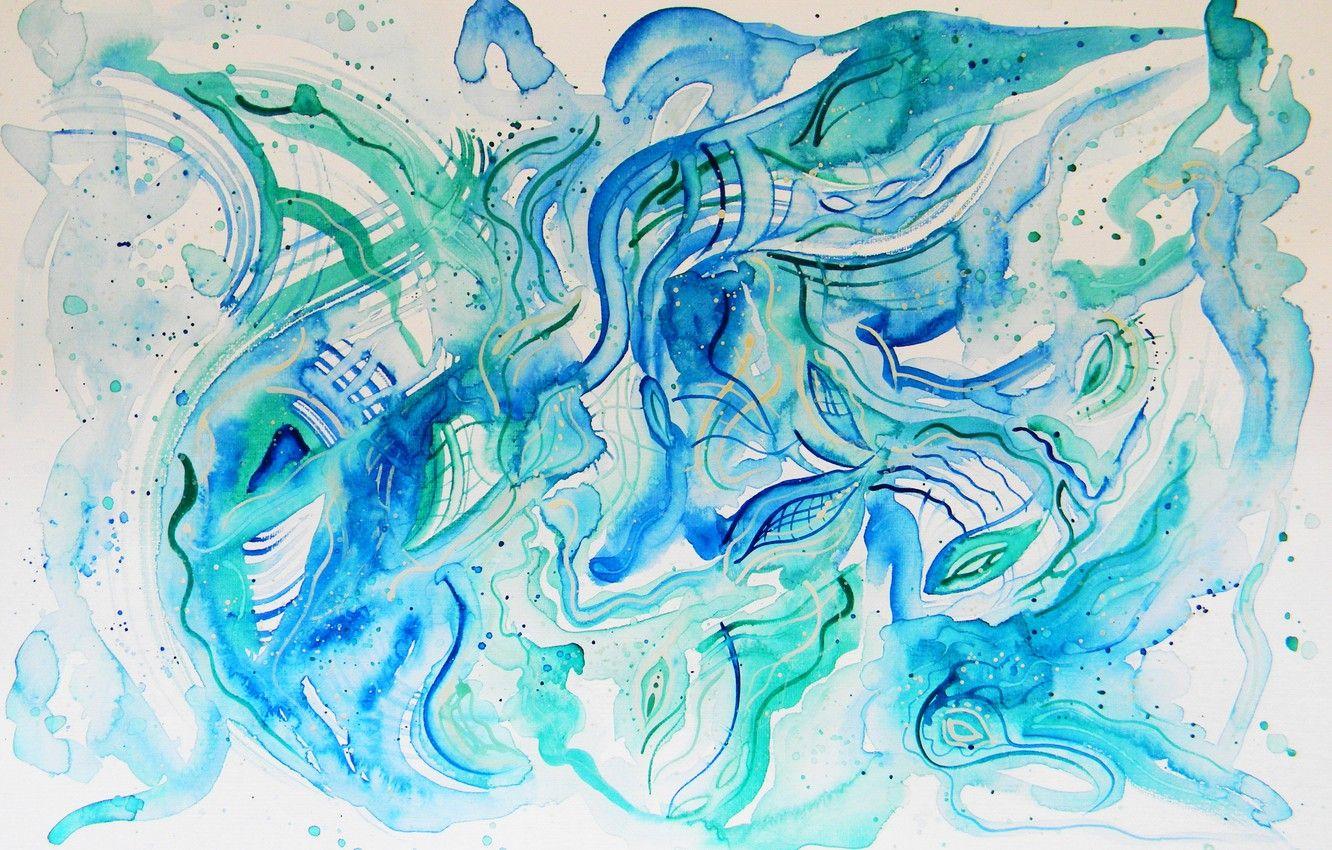 1332x850 Photo Wallpaper Blue, Oil, Pastel, Green, Markers, Arts HD Wallpaper