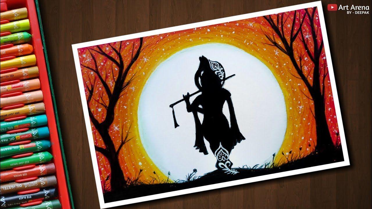 1280x720 Happy Janmashtami Wallpaper Waterfall Oil Pastel Drawing