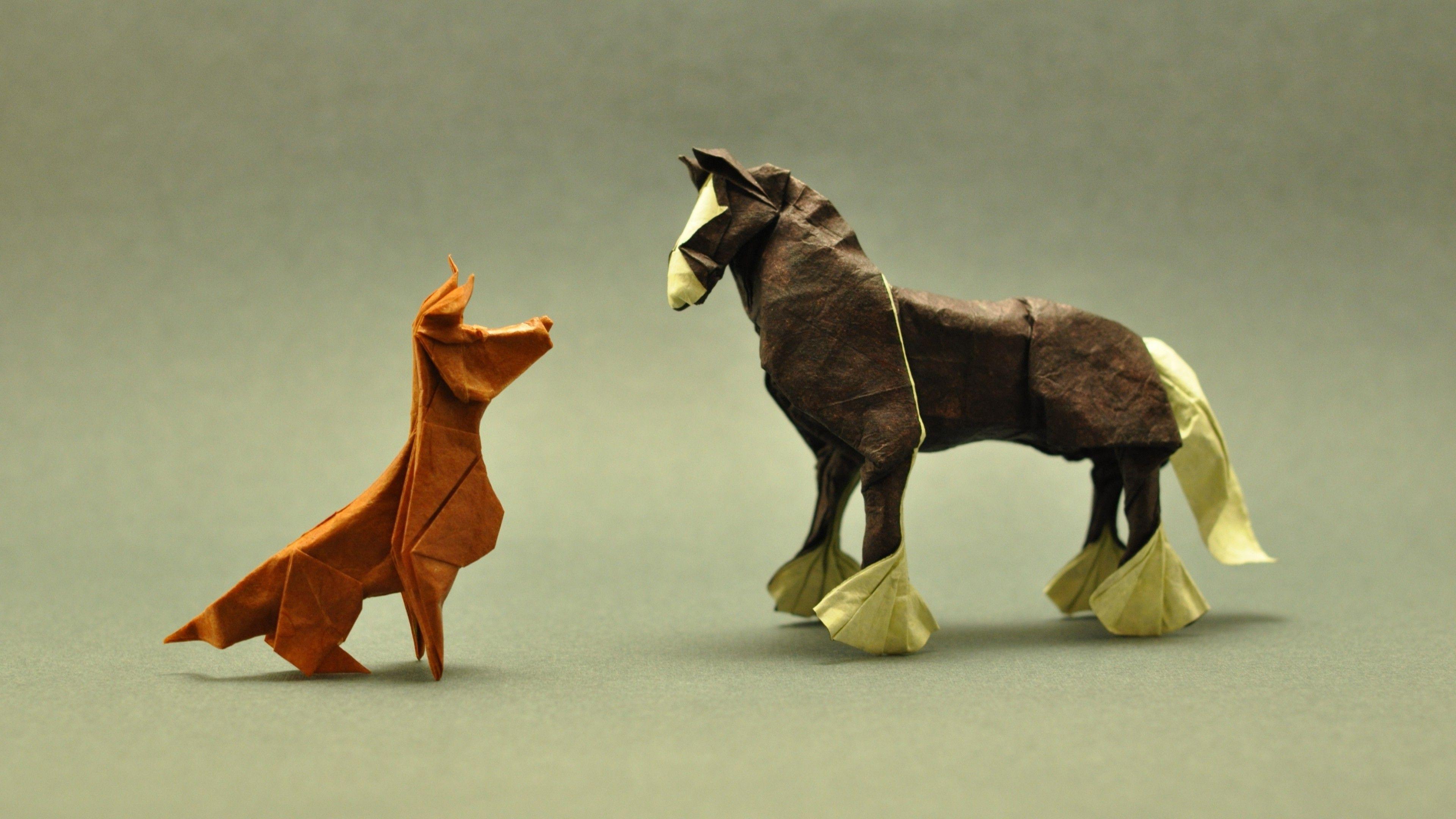3840x2160 3840x2160 animals origami paper horse dog simple background artwork minimalism depth of field wallpaper JPG 934 kB