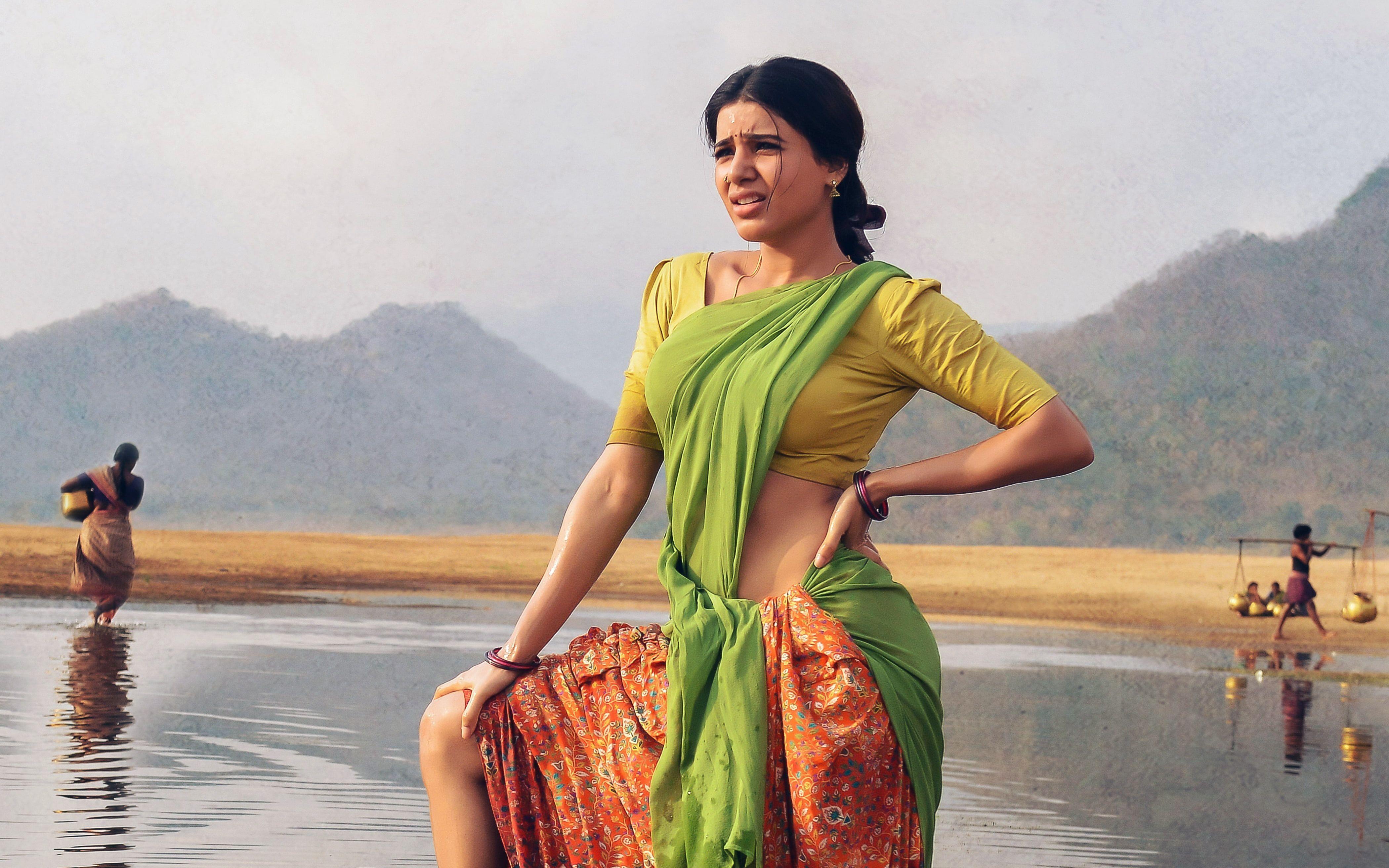 4200x2625 HD wallpaper: Samantha in Rangasthalam HD 4K. Samantha, Yellow crop top, Indian film actress