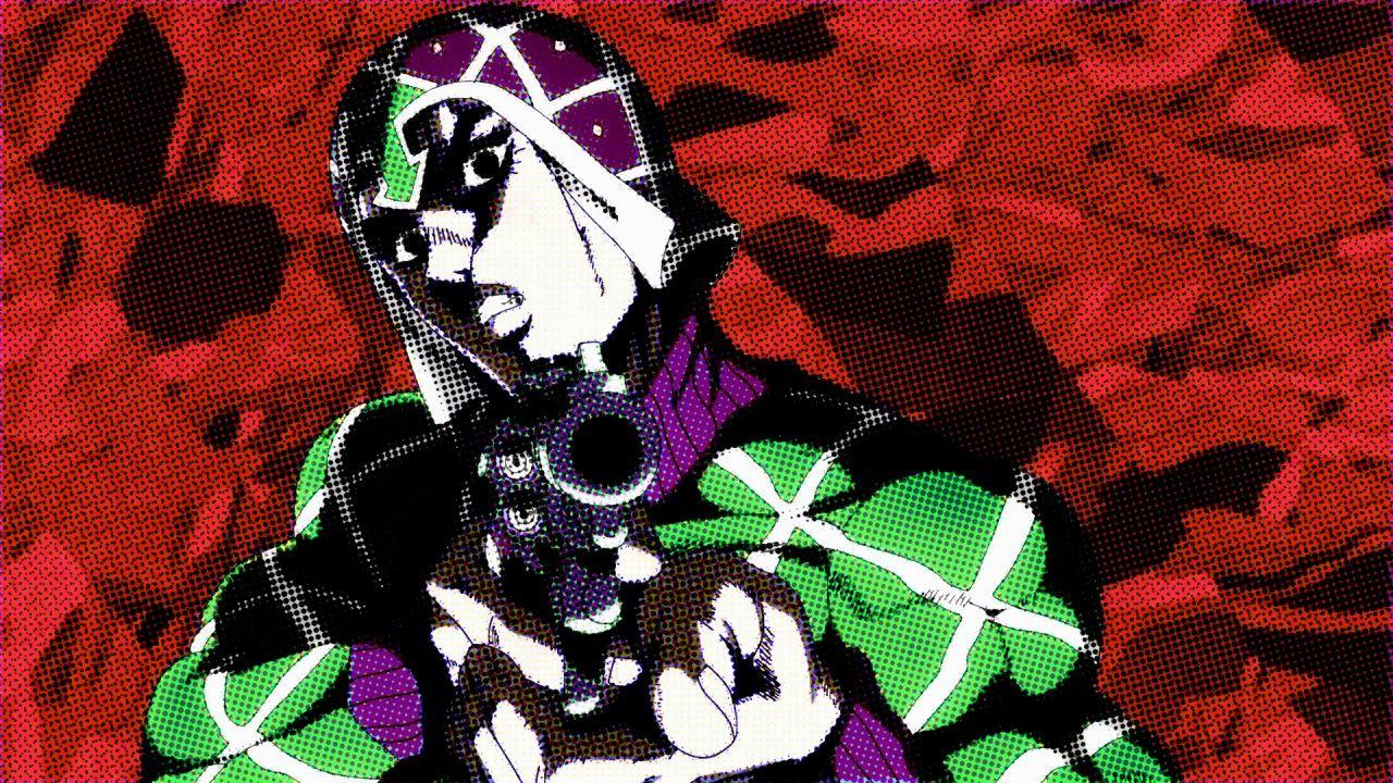 1280x720 Jojo Guido Mista Gun Pointing With Red Background HD Anime Wallpaper