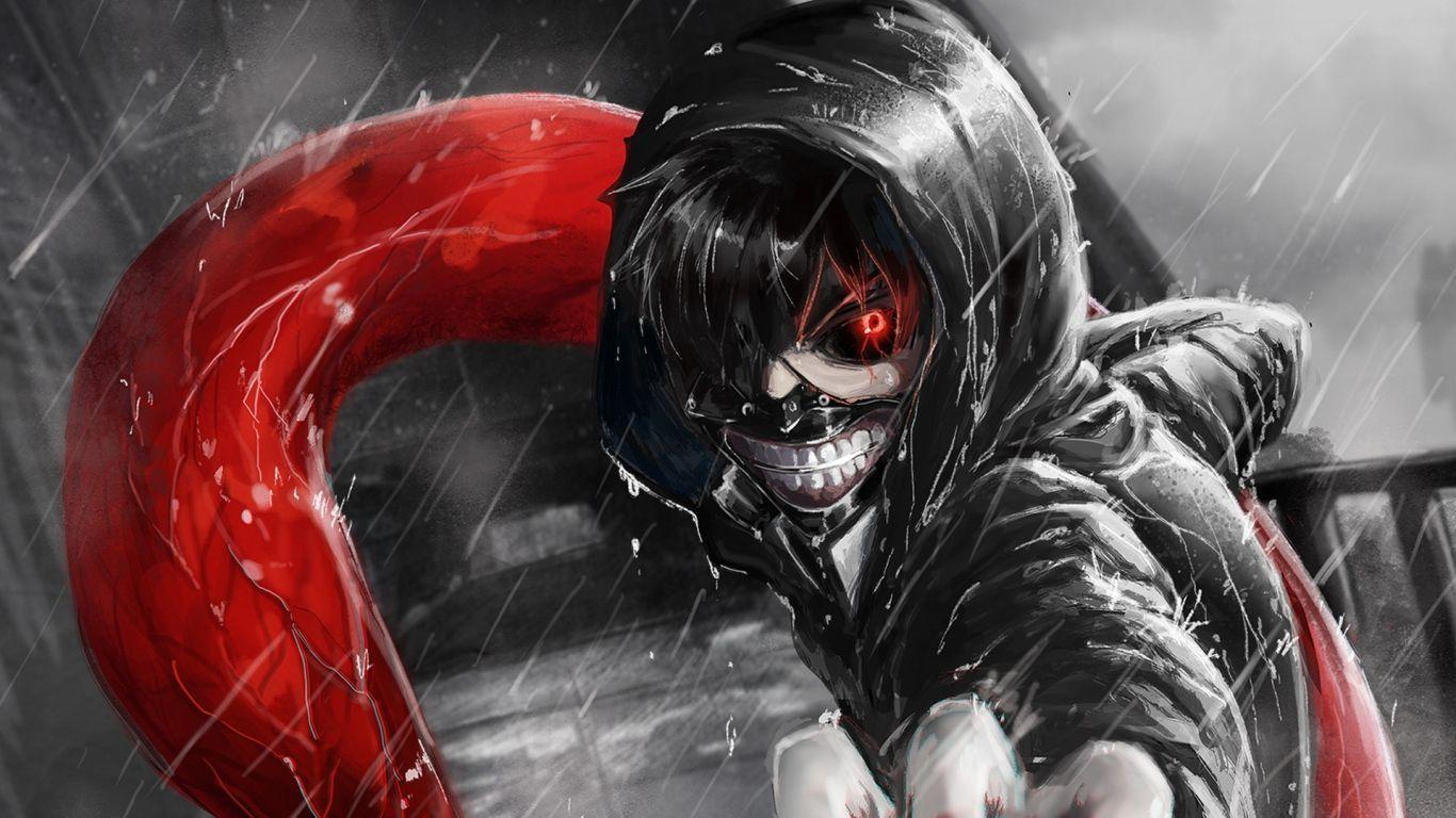 Download wallpaper 1366x768 tokyo ghoul, dark, anime boy, artwork, tablet,  laptop, 1366x768 hd background, 18584