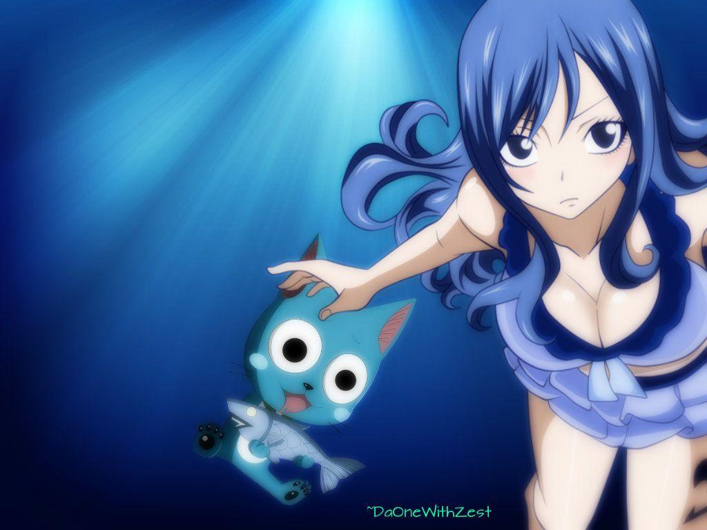 1024x768 Juvia and Happy Fairy Tail (underwater)