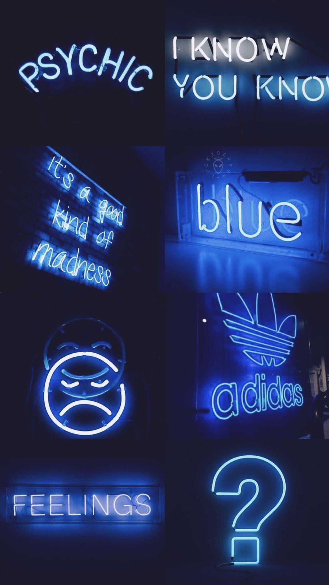1150x2048 Aesthetic Neon Blue Wallpaper