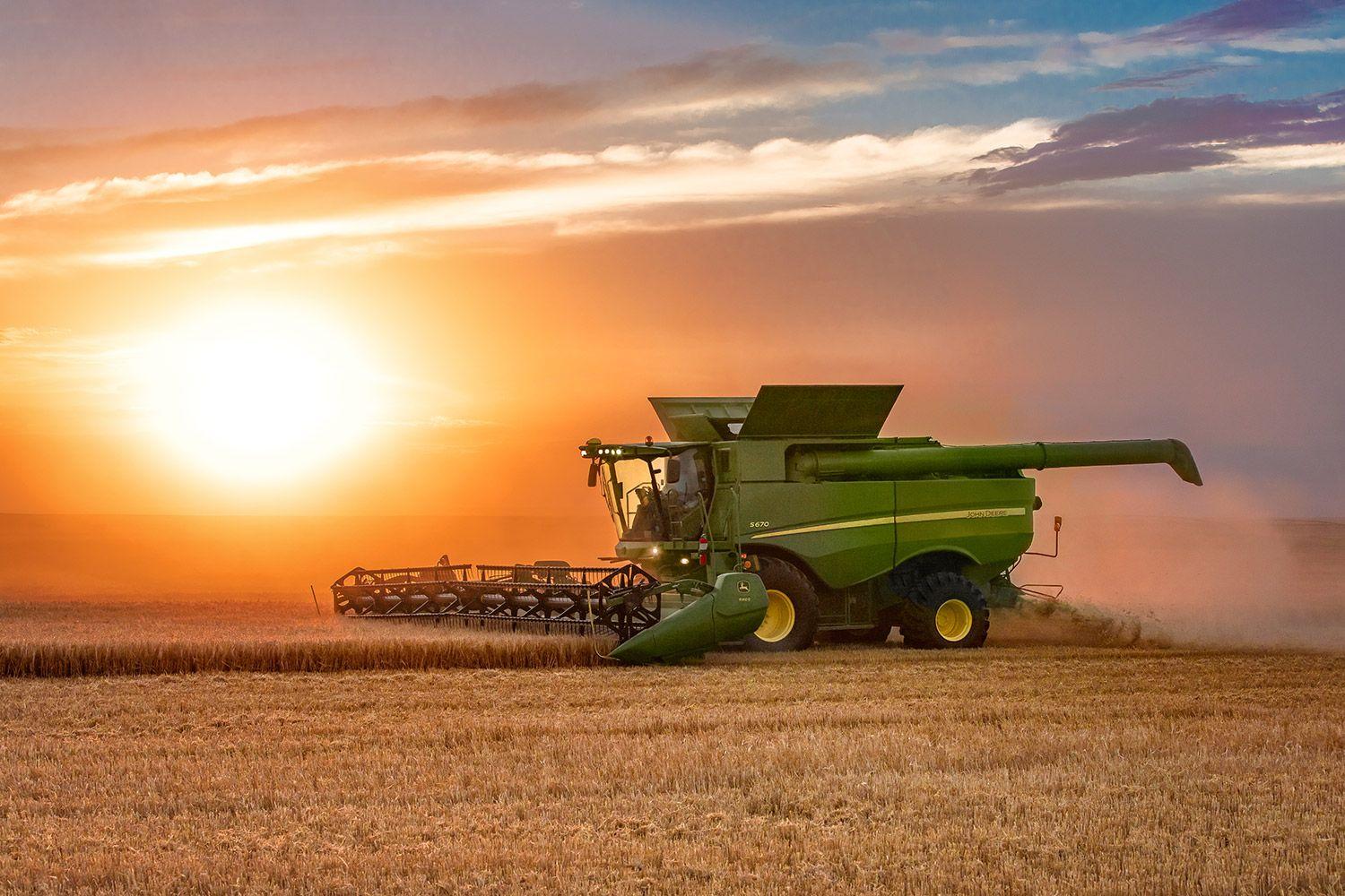 John Deere Combine In Wheat Field Stock Photo Download