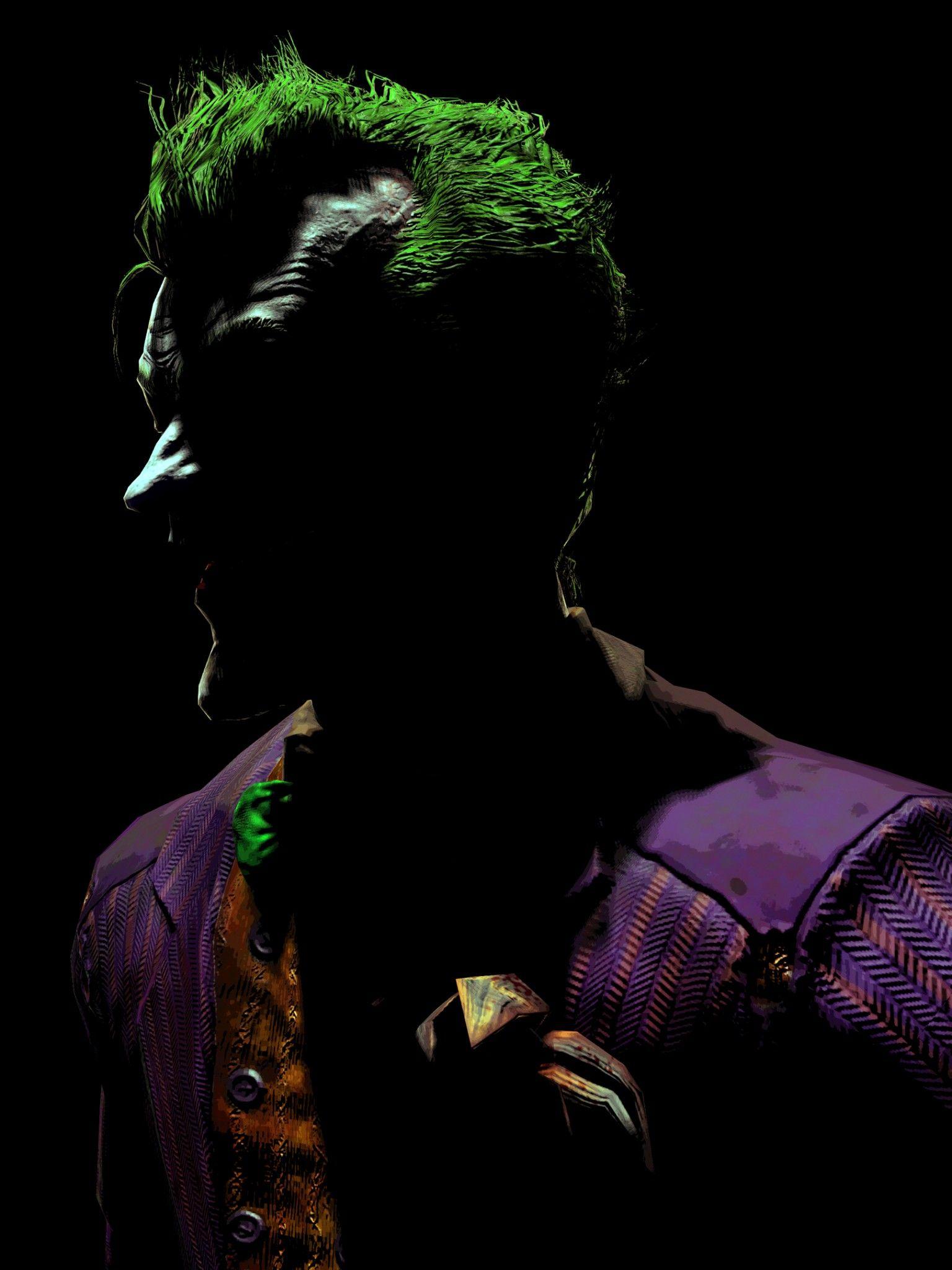 1536x2048 Joker 4K Wallpaper, Batman: Arkham Asylum, Black Background, Black Dark